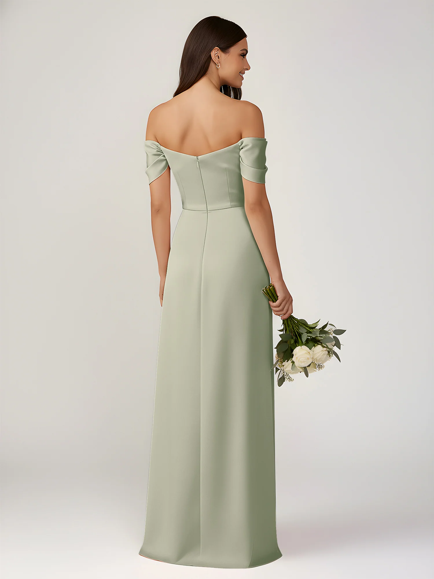 Off-The-Shoulder A-Line Floor Length Dresses With Slit Dusty Sage - Image 2