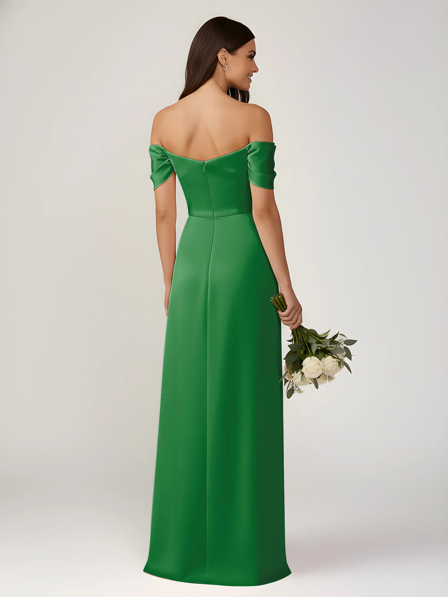 Off-The-Shoulder A-Line Floor Length Dresses With Slit Emerald - Image 2