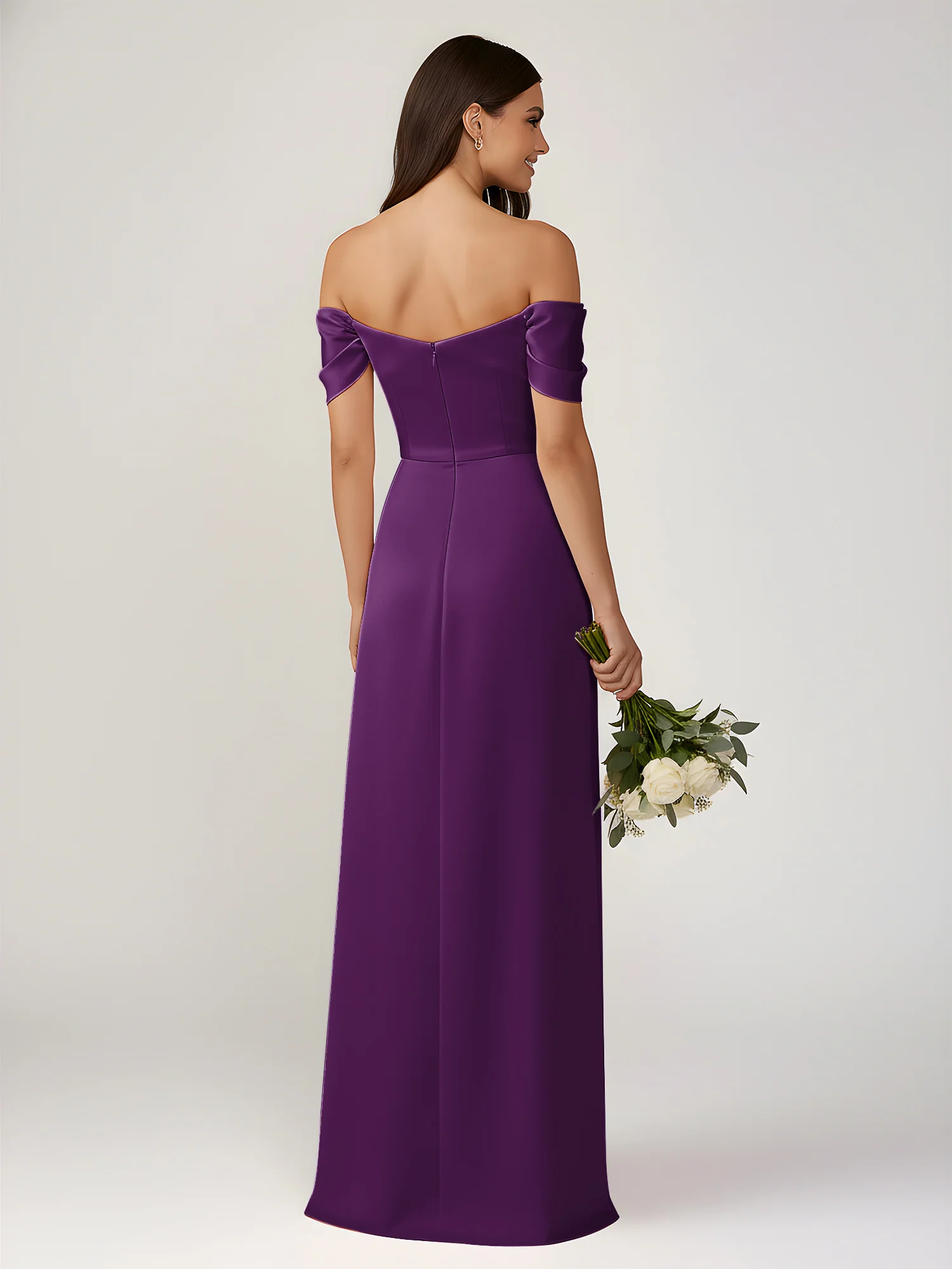 Off-The-Shoulder A-Line Floor Length Dresses With Slit Grape - Image 2