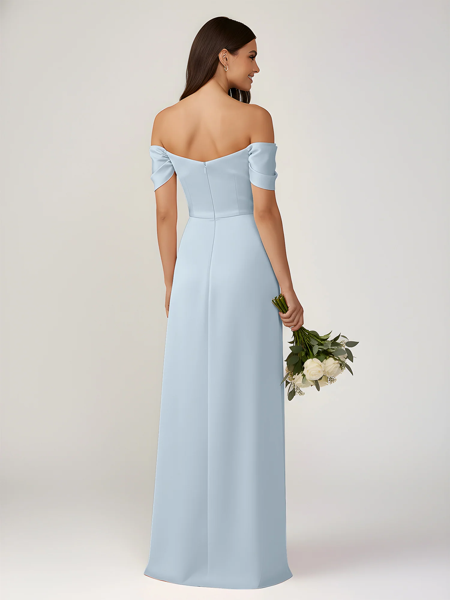Off-The-Shoulder A-Line Floor Length Dresses With Slit Mist - Image 2
