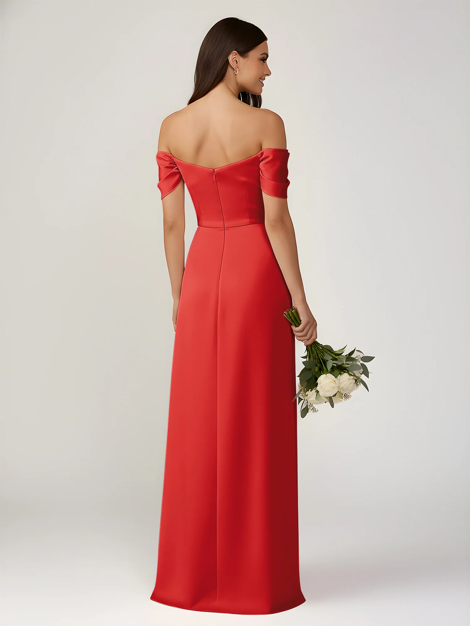 Off-The-Shoulder A-Line Floor Length Dresses With Slit Red - Image 2