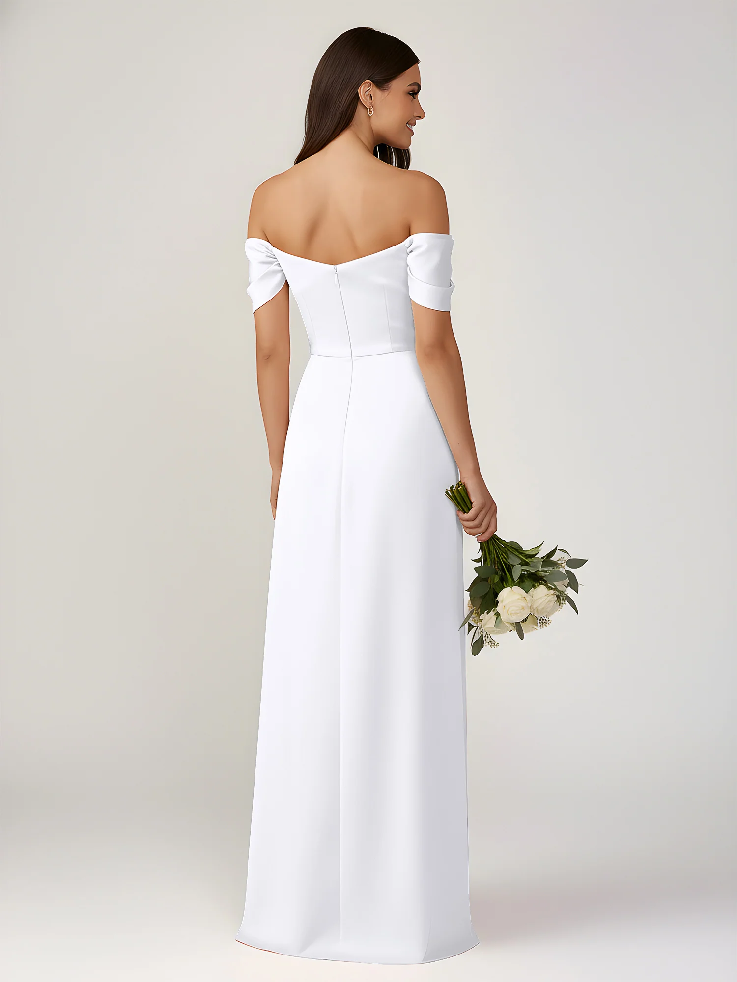 Off-The-Shoulder A-Line Floor Length Dresses With Slit White - Image 2