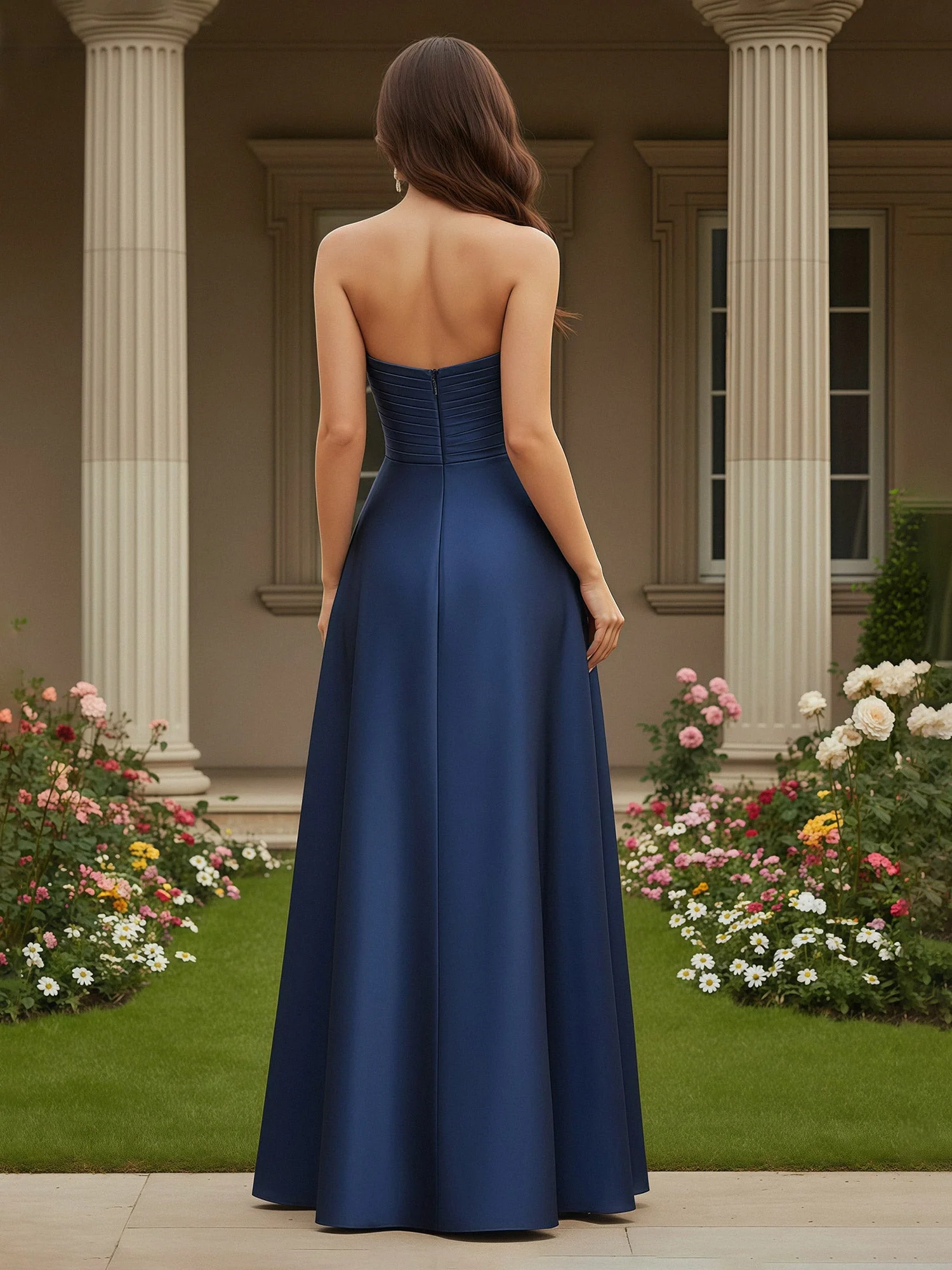 A-Line Sleeveless Sweetheart Satin Floor Length Gown Ivory - Image 2