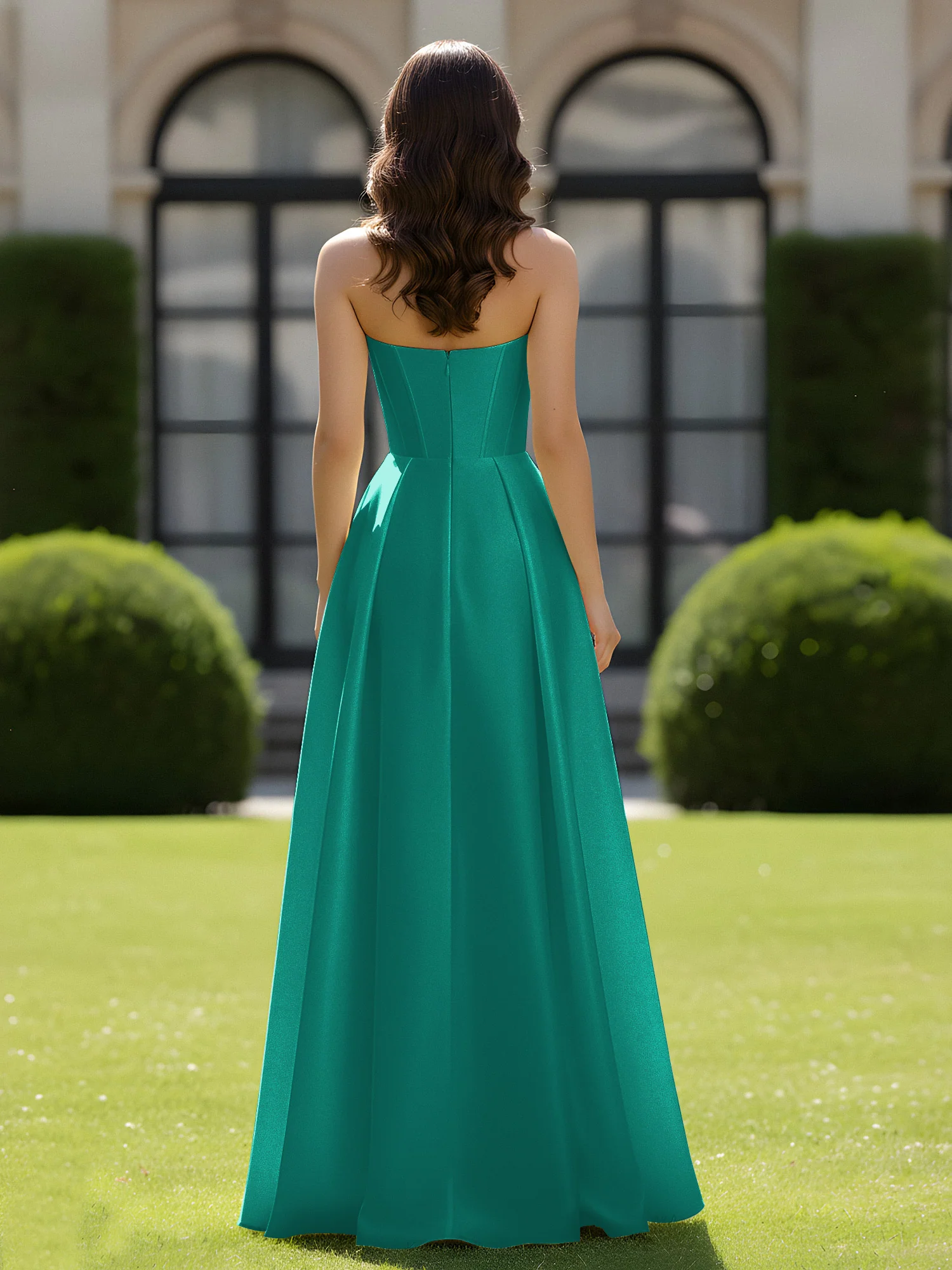 A-Line Sweetheart Satin Zipper Floor Length Gown Jade - Image 2