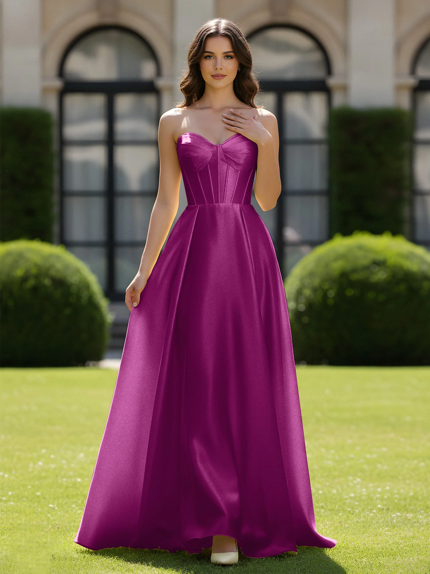 A-Line Sweetheart Satin Zipper Floor Length Gown Orchid