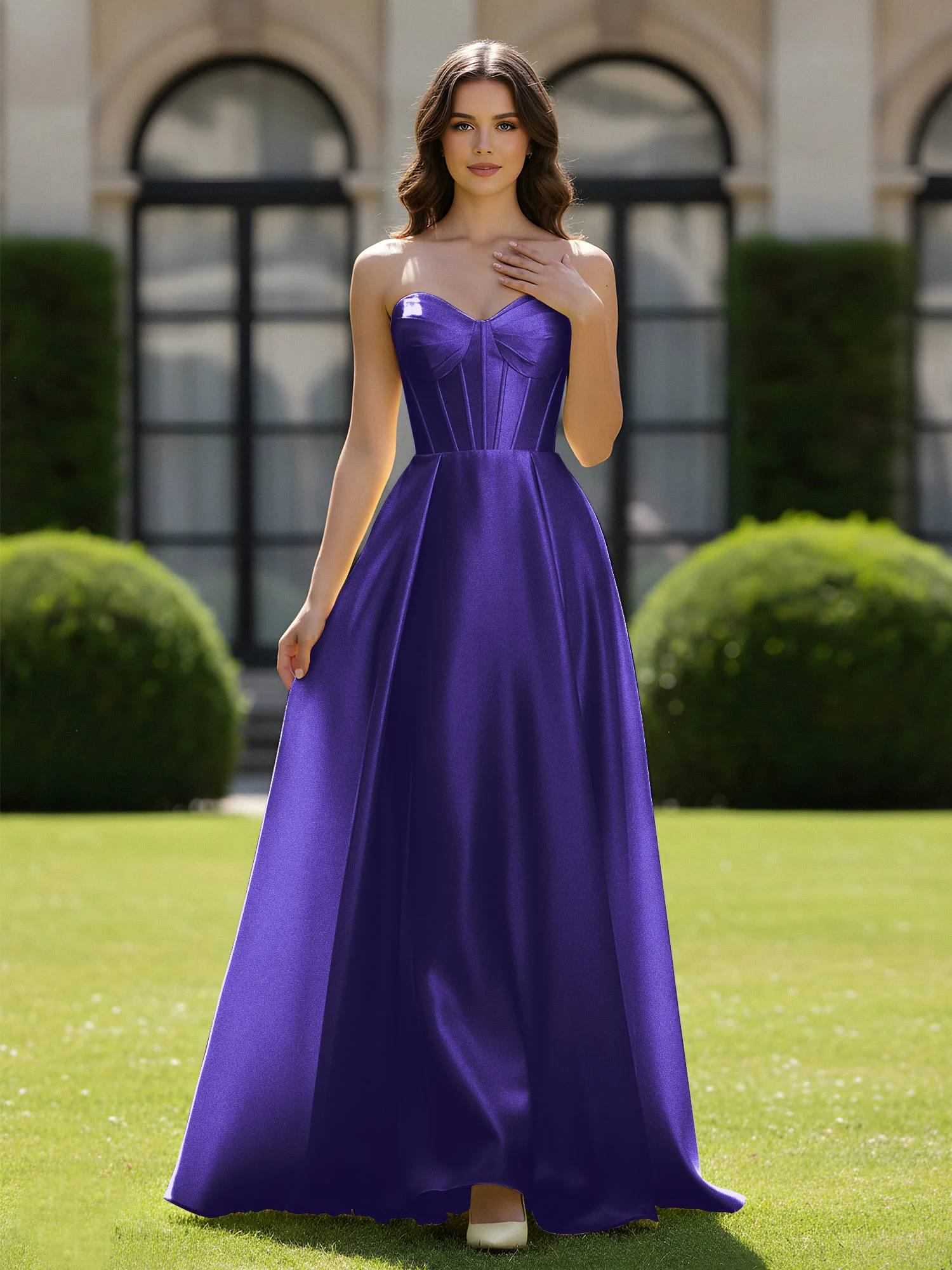 A-Line Sweetheart Satin Zipper Floor Length Gown Regency