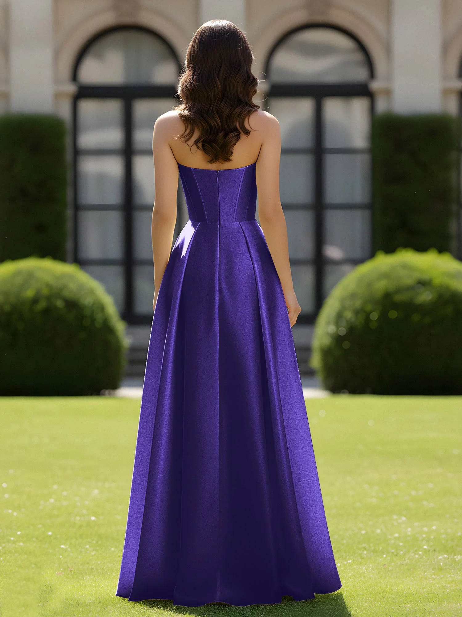 A-Line Sweetheart Satin Zipper Floor Length Gown Regency - Image 2