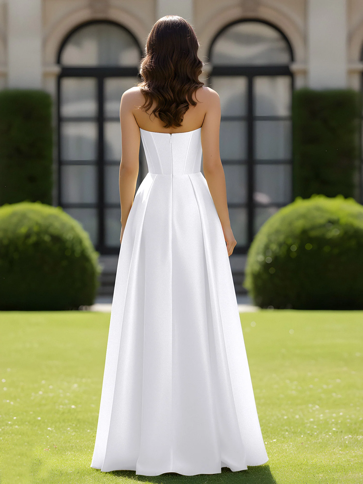 A-Line Sweetheart Satin Zipper Floor Length Gown White - Image 2