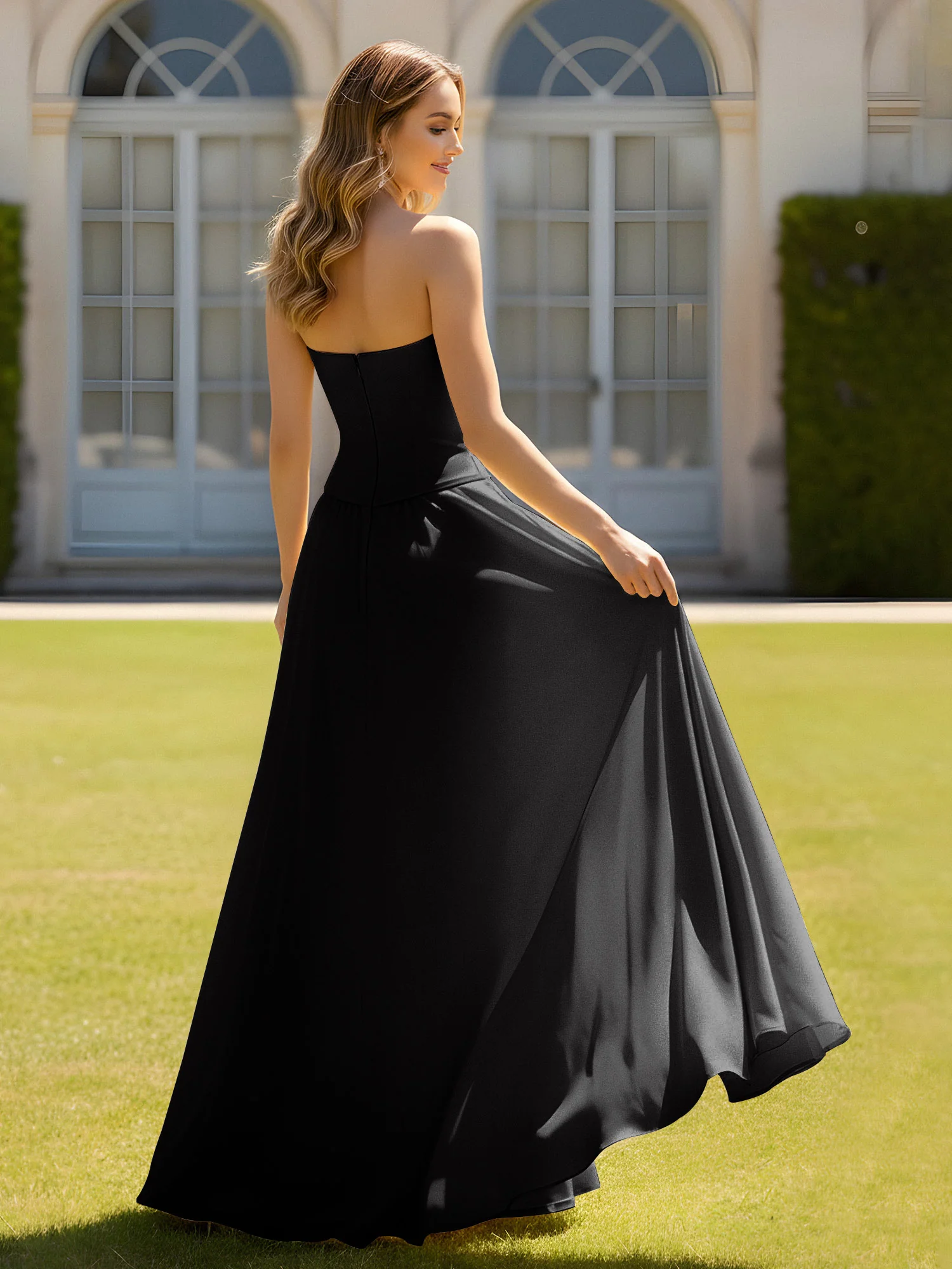A-Line Sweetheart Chiffon Minimal Prom Dress Black - Image 2