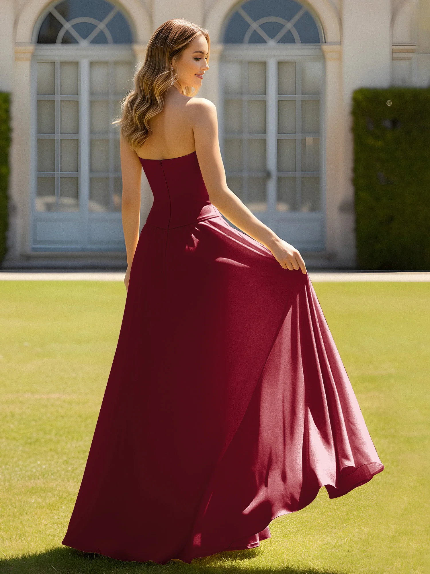 A-Line Sweetheart Chiffon Minimal Prom Dress Burgundy - Image 2