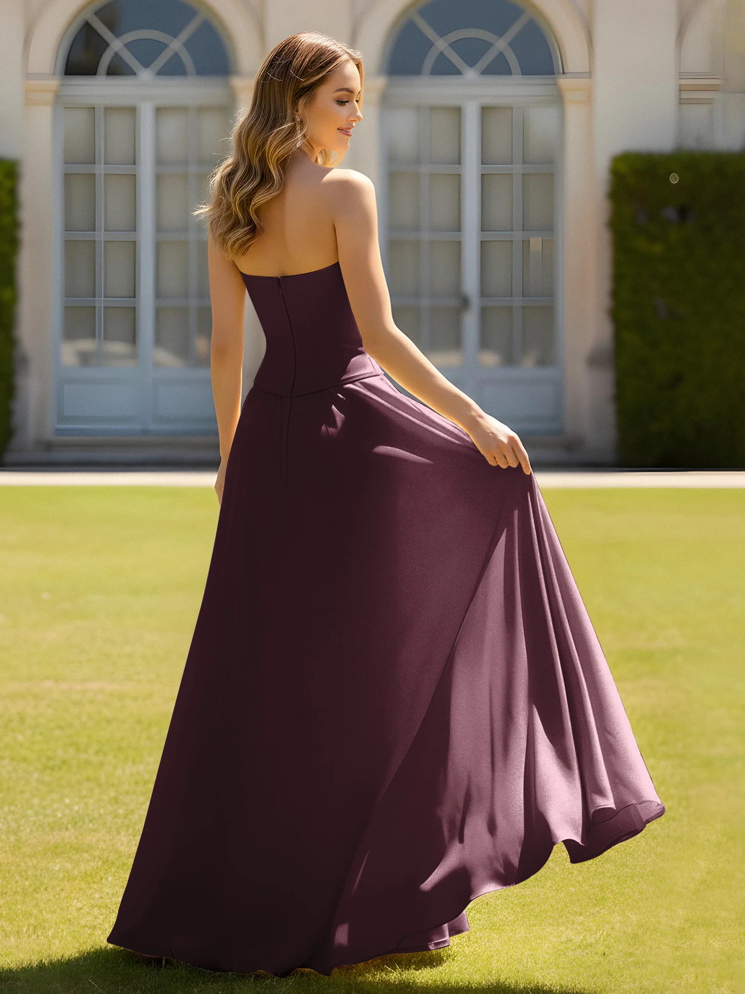 A-Line Sweetheart Chiffon Minimal Prom Dress Cabernet - Image 2
