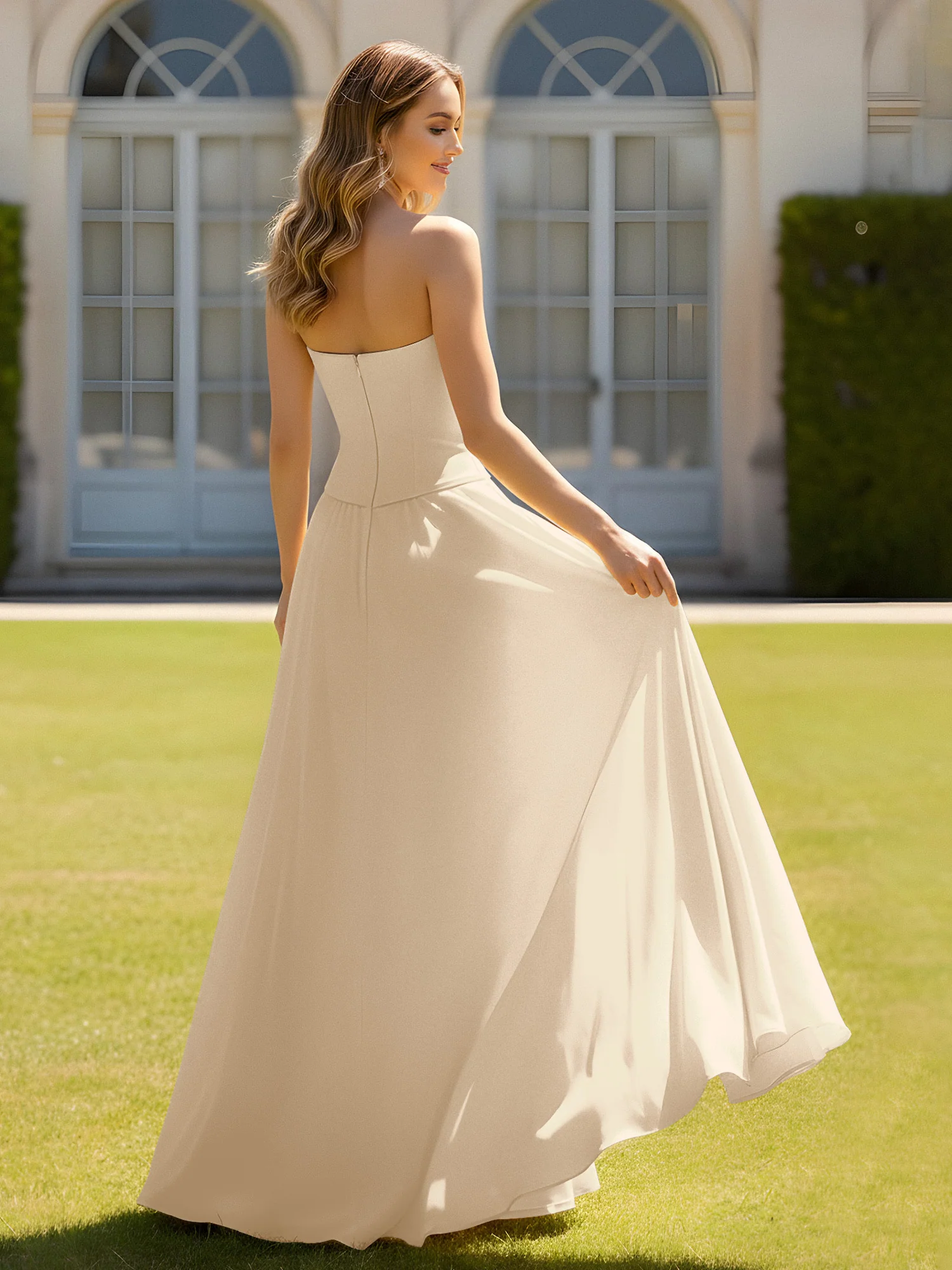 A-Line Sweetheart Chiffon Minimal Prom Dress Champagne - Image 2