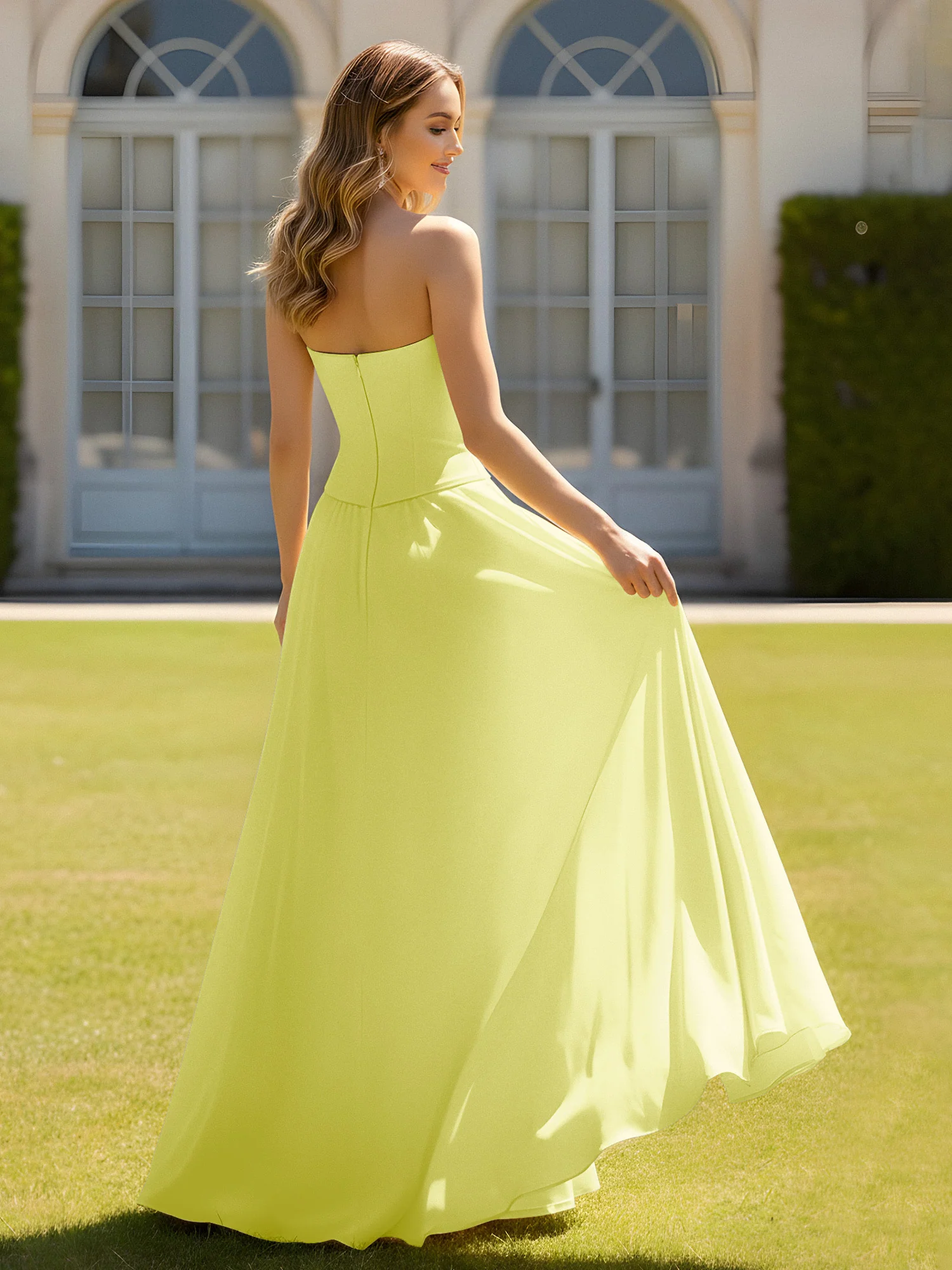 A-Line Sweetheart Chiffon Minimal Prom Dress Daffodil - Image 2