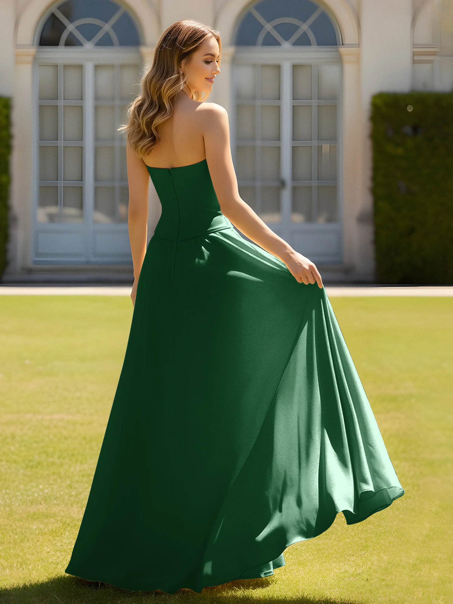 A-Line Sweetheart Chiffon Minimal Prom Dress Dark Green - Image 2