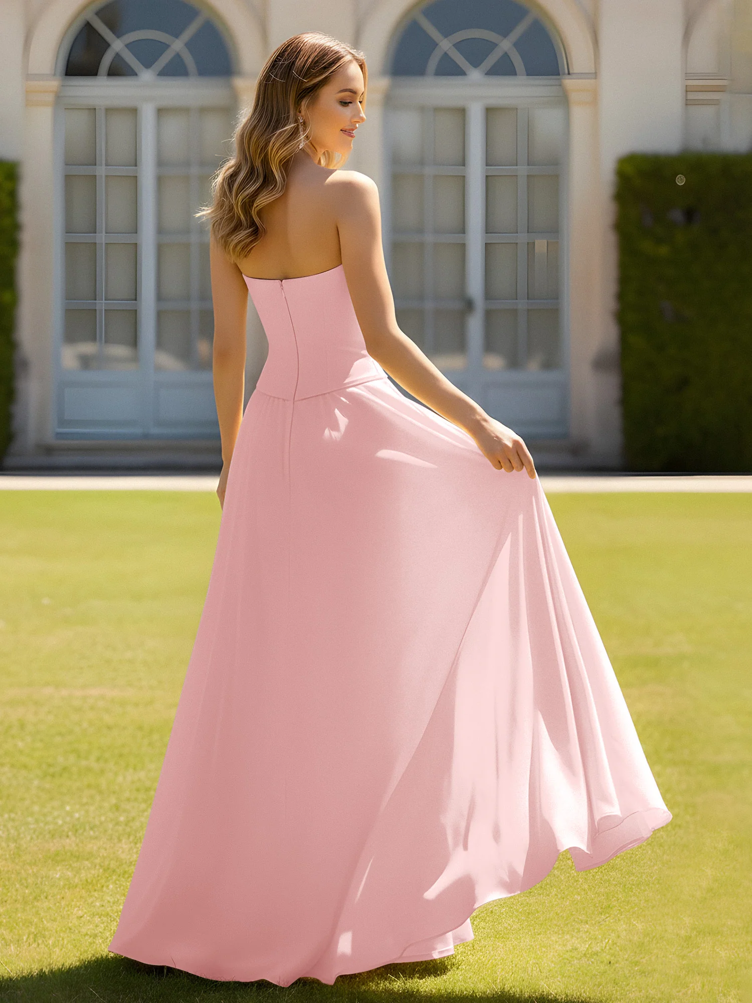 A-Line Sweetheart Chiffon Minimal Prom Dress Dusty Rose - Image 2