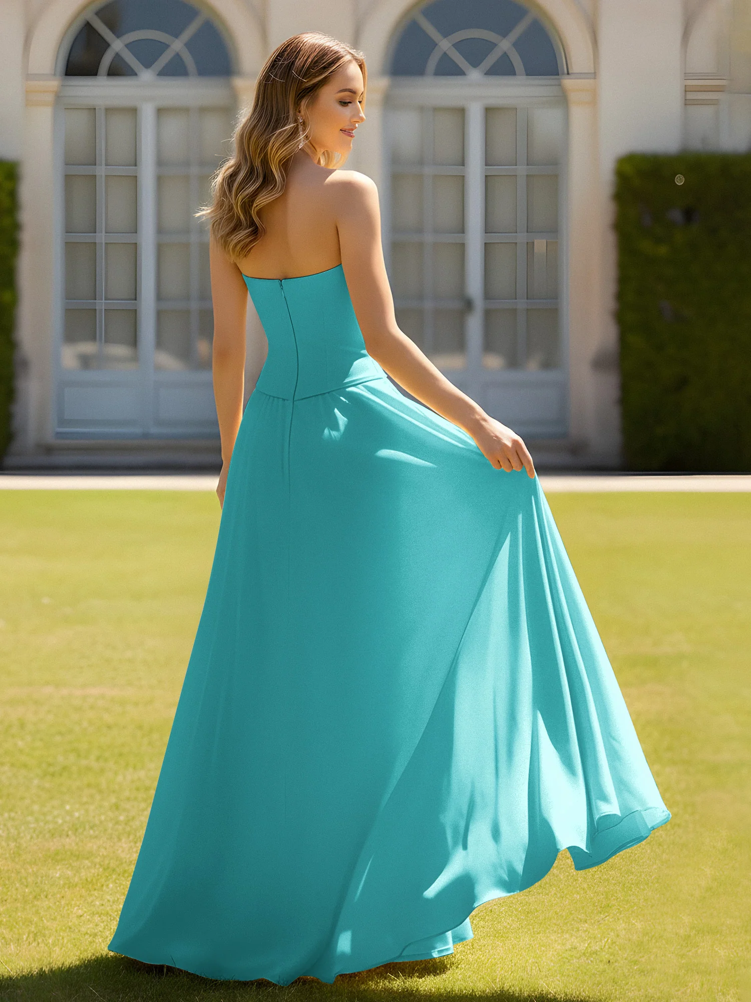 A-Line Sweetheart Chiffon Minimal Prom Dress Jade - Image 2