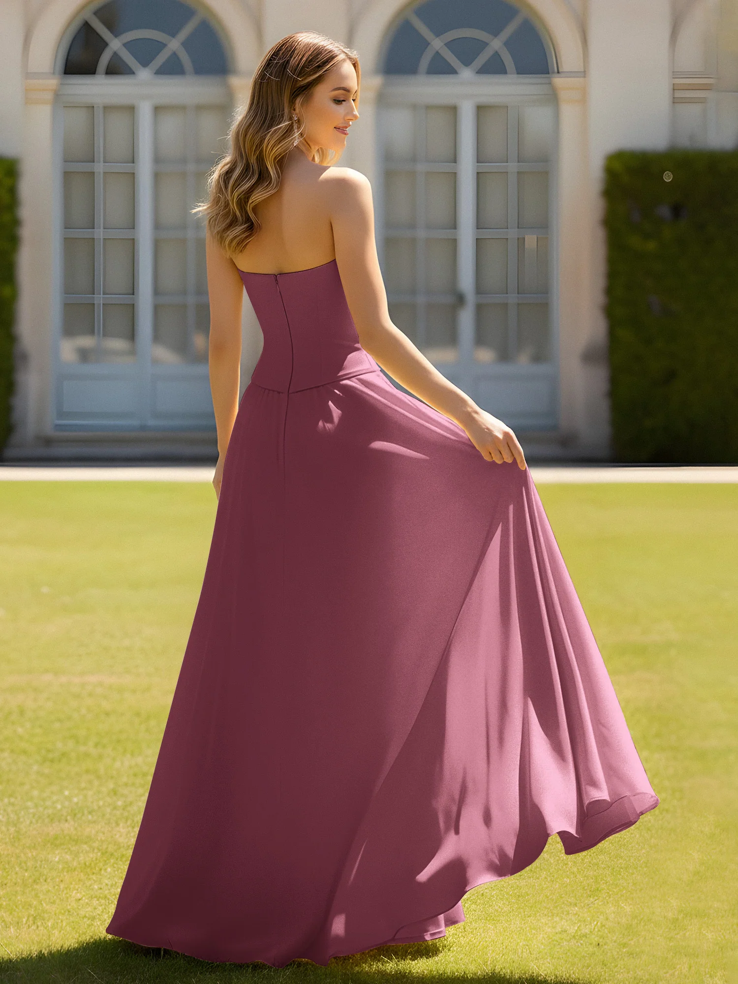 A-Line Sweetheart Chiffon Minimal Prom Dress Mulberry - Image 2