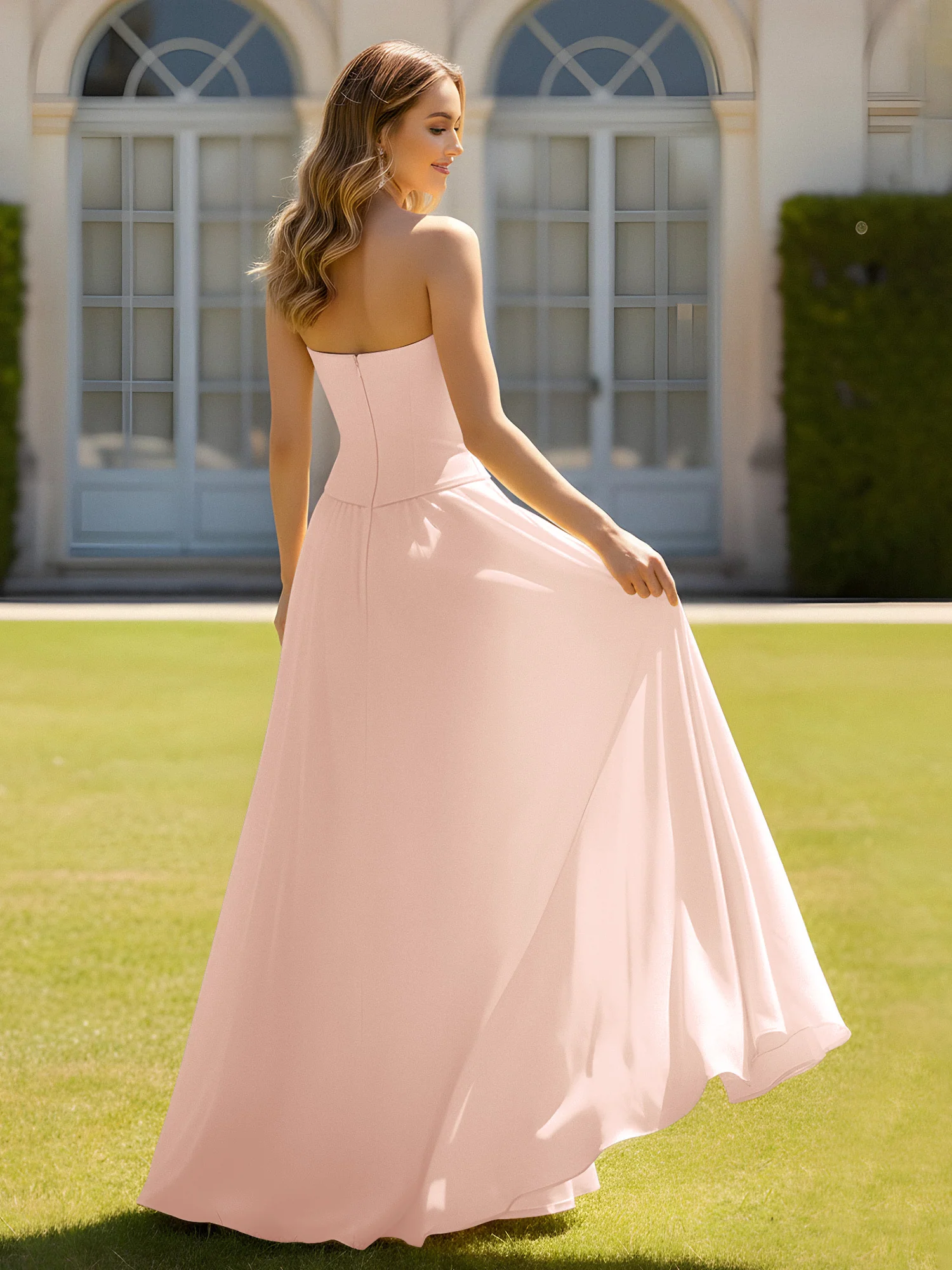 A-Line Sweetheart Chiffon Minimal Prom Dress Pearl Pink - Image 2