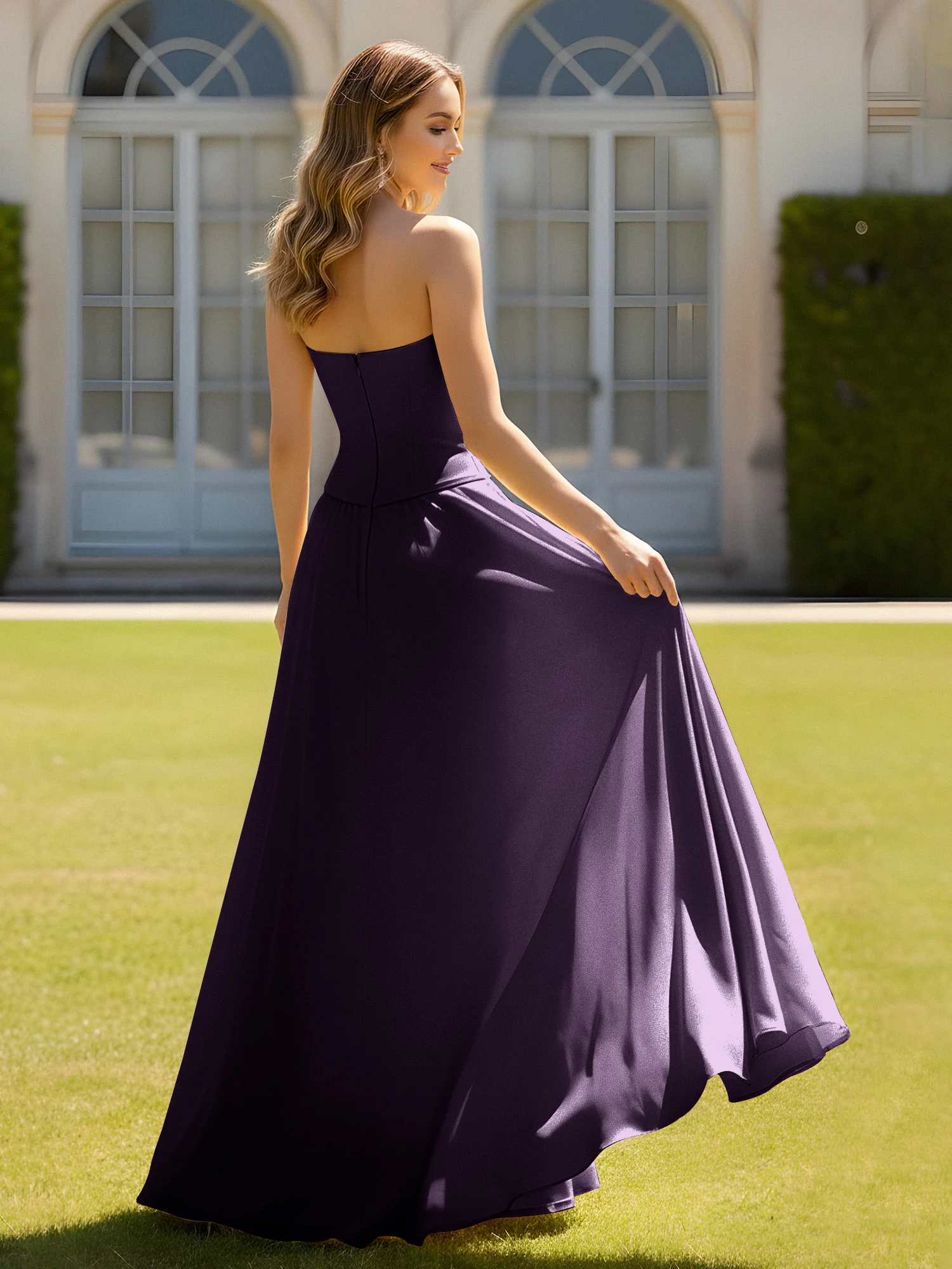 A-Line Sweetheart Chiffon Minimal Prom Dress Plum - Image 2