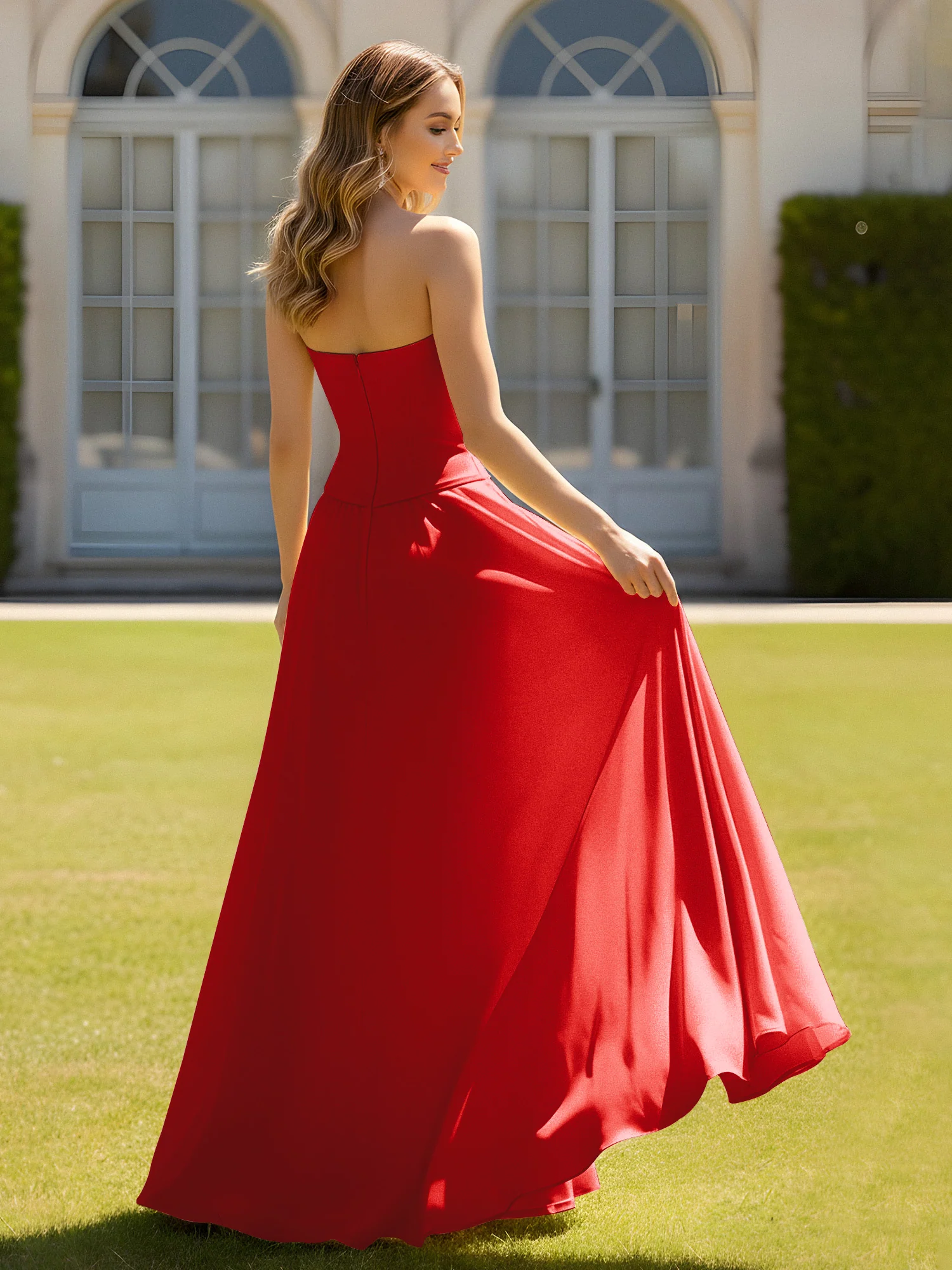 A-Line Sweetheart Chiffon Minimal Prom Dress Red - Image 2