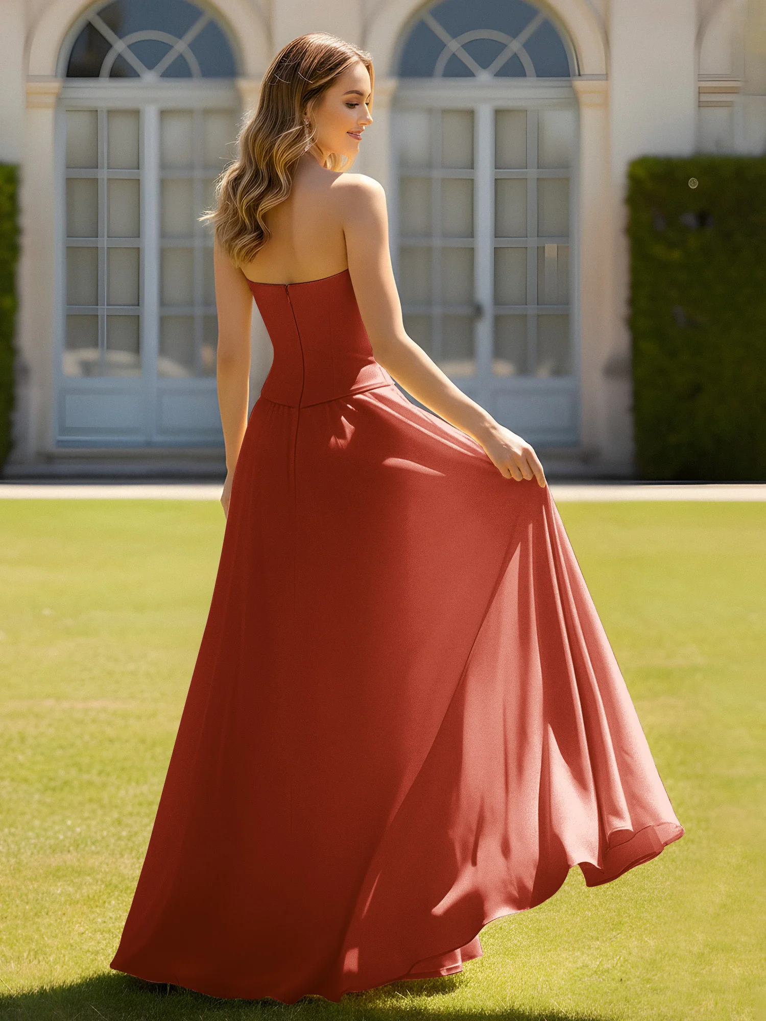 A-Line Sweetheart Chiffon Minimal Prom Dress Rust - Image 2