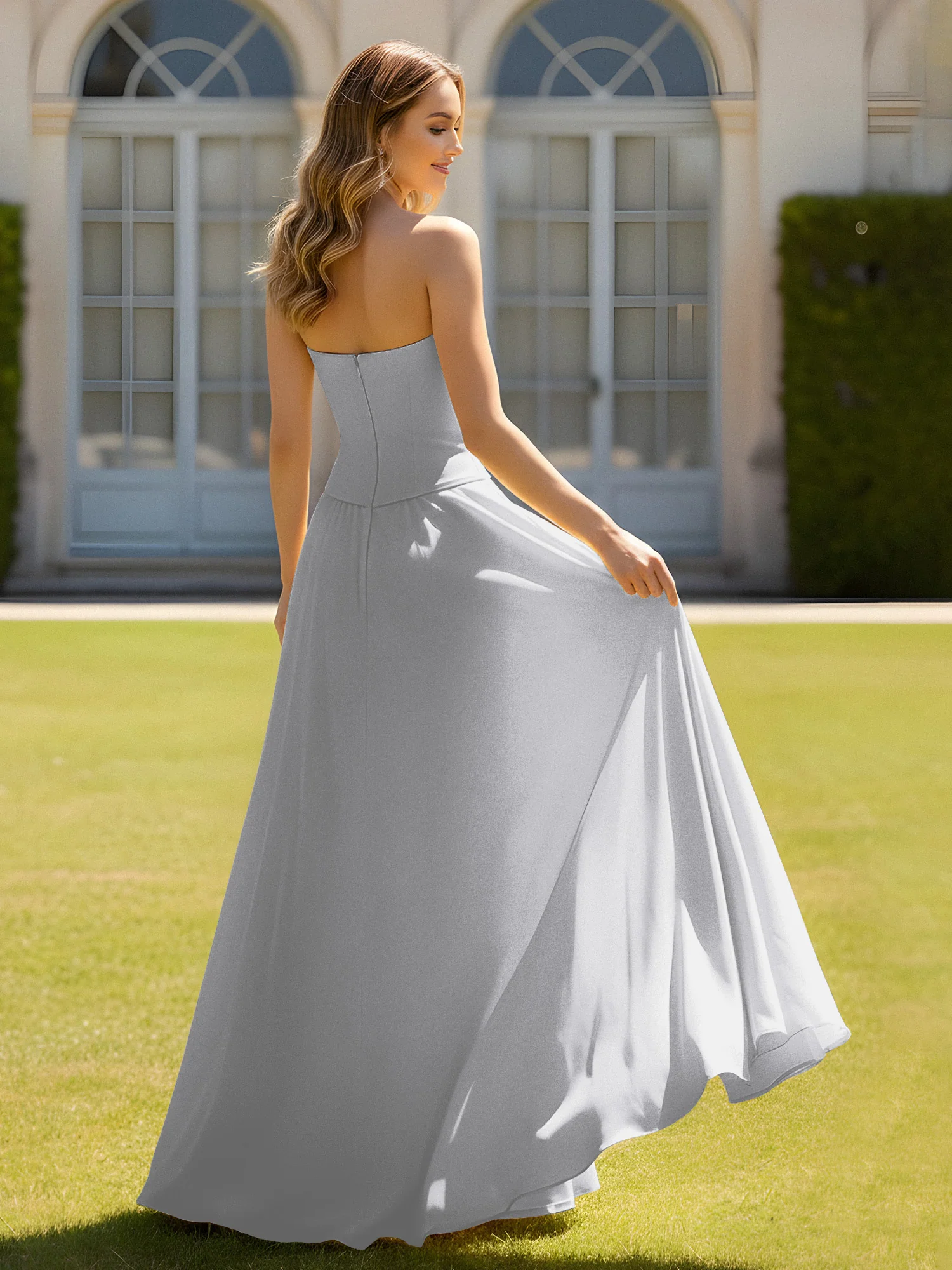 A-Line Sweetheart Chiffon Minimal Prom Dress Silver - Image 2