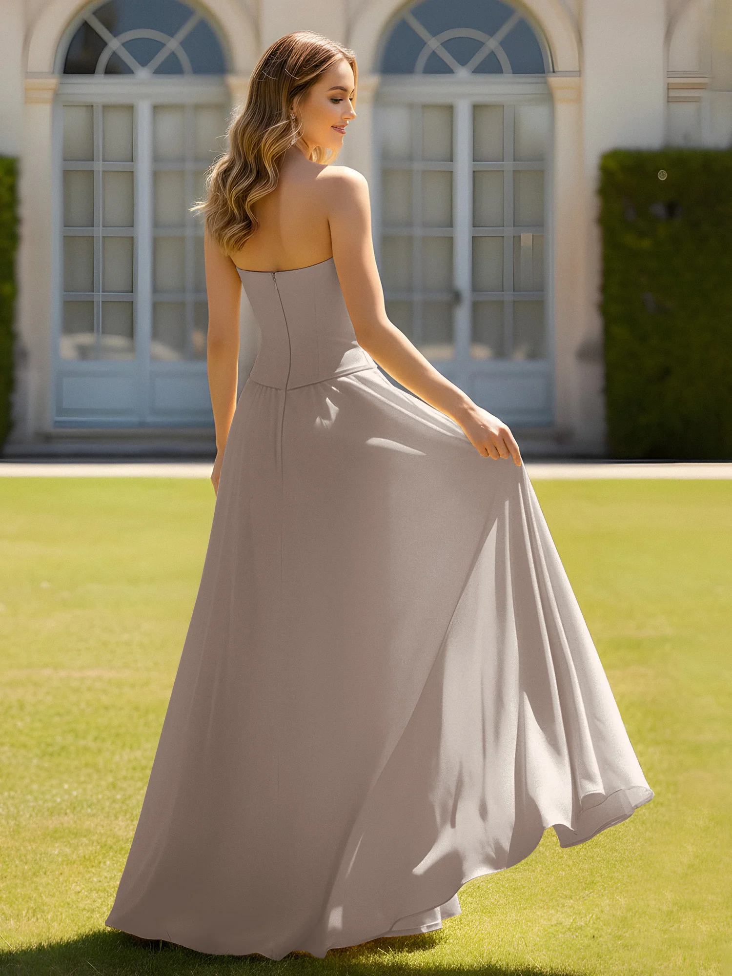 A-Line Sweetheart Chiffon Minimal Prom Dress Taupe - Image 2