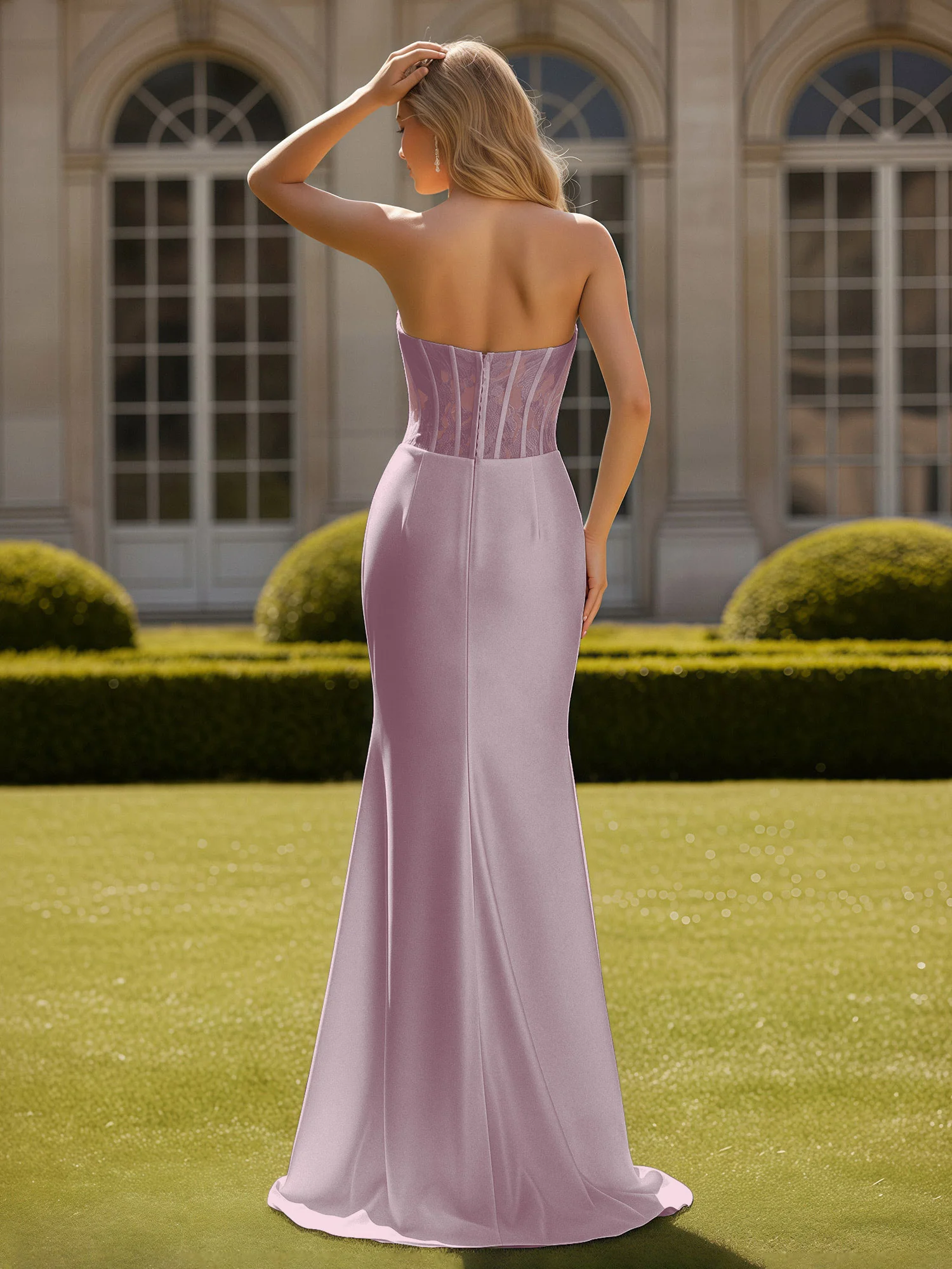 Mermaid Lace Sweetheart Pleated Prom Dress With Slit Dusk - Image 2