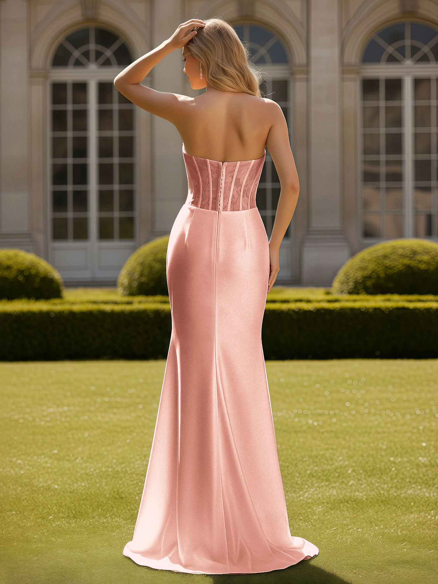 Mermaid Lace Sweetheart Pleated Prom Dress With Slit Dusty Rose - Image 2