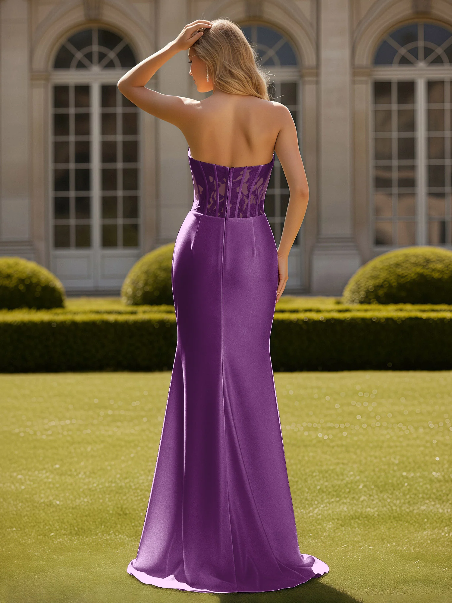 Mermaid Lace Sweetheart Pleated Prom Dress With Slit Grape - Image 2