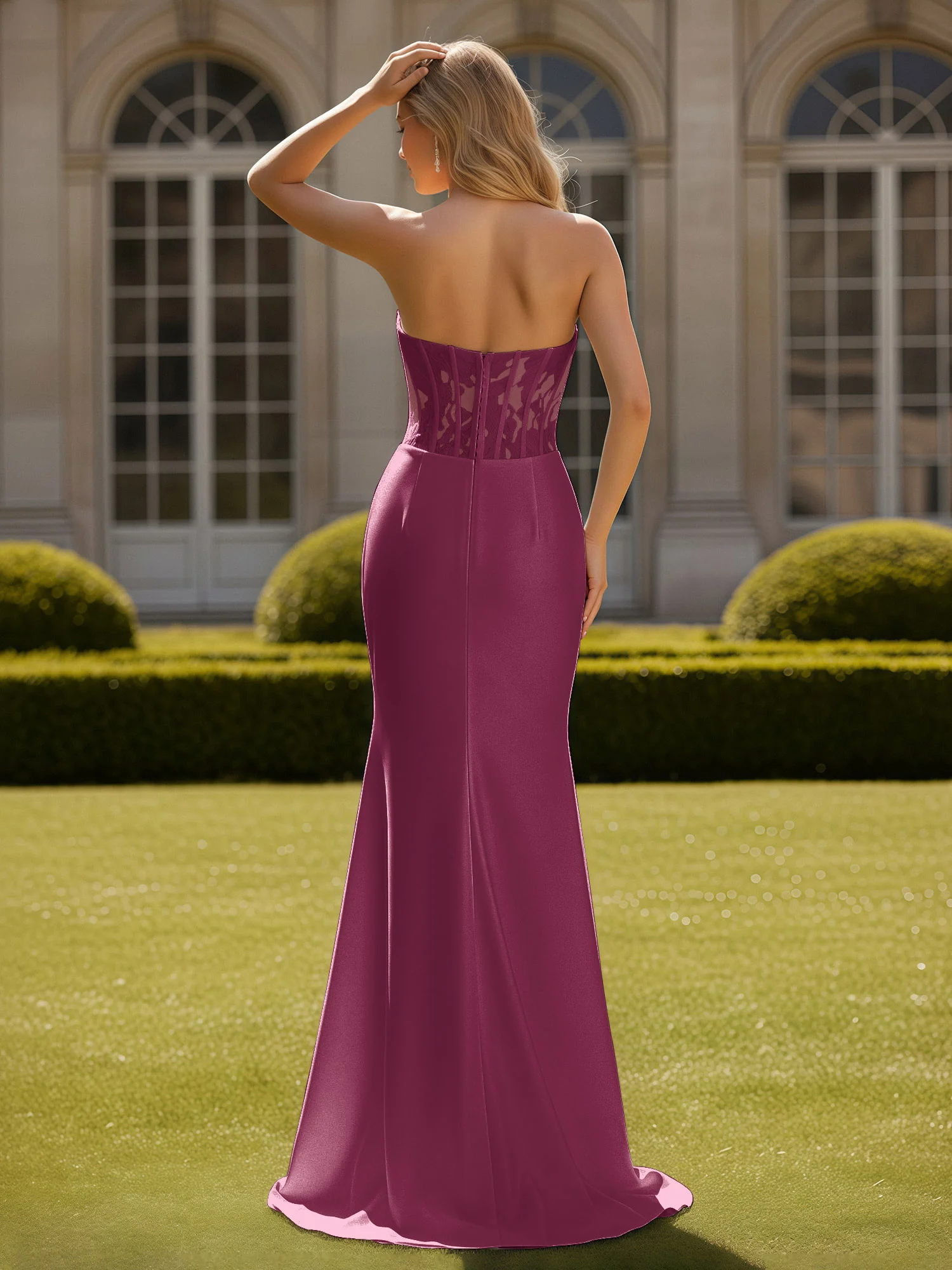 Mermaid Lace Sweetheart Pleated Prom Dress With Slit Mulberry - Image 2