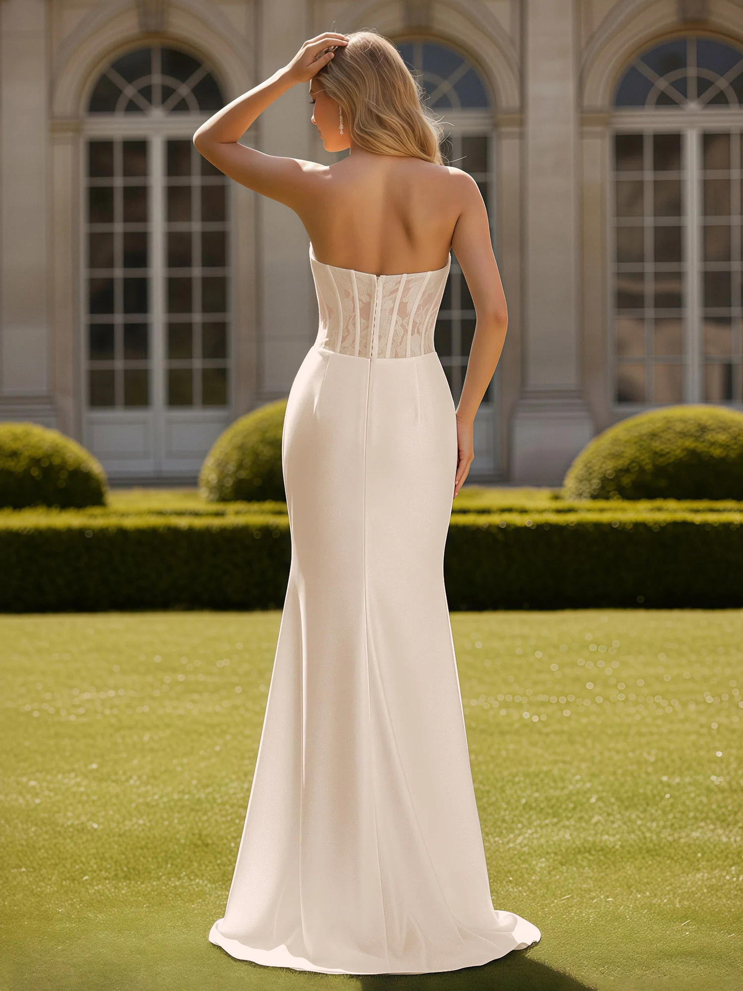 Mermaid Lace Sweetheart Pleated Prom Dress With Slit Taupe - Image 2