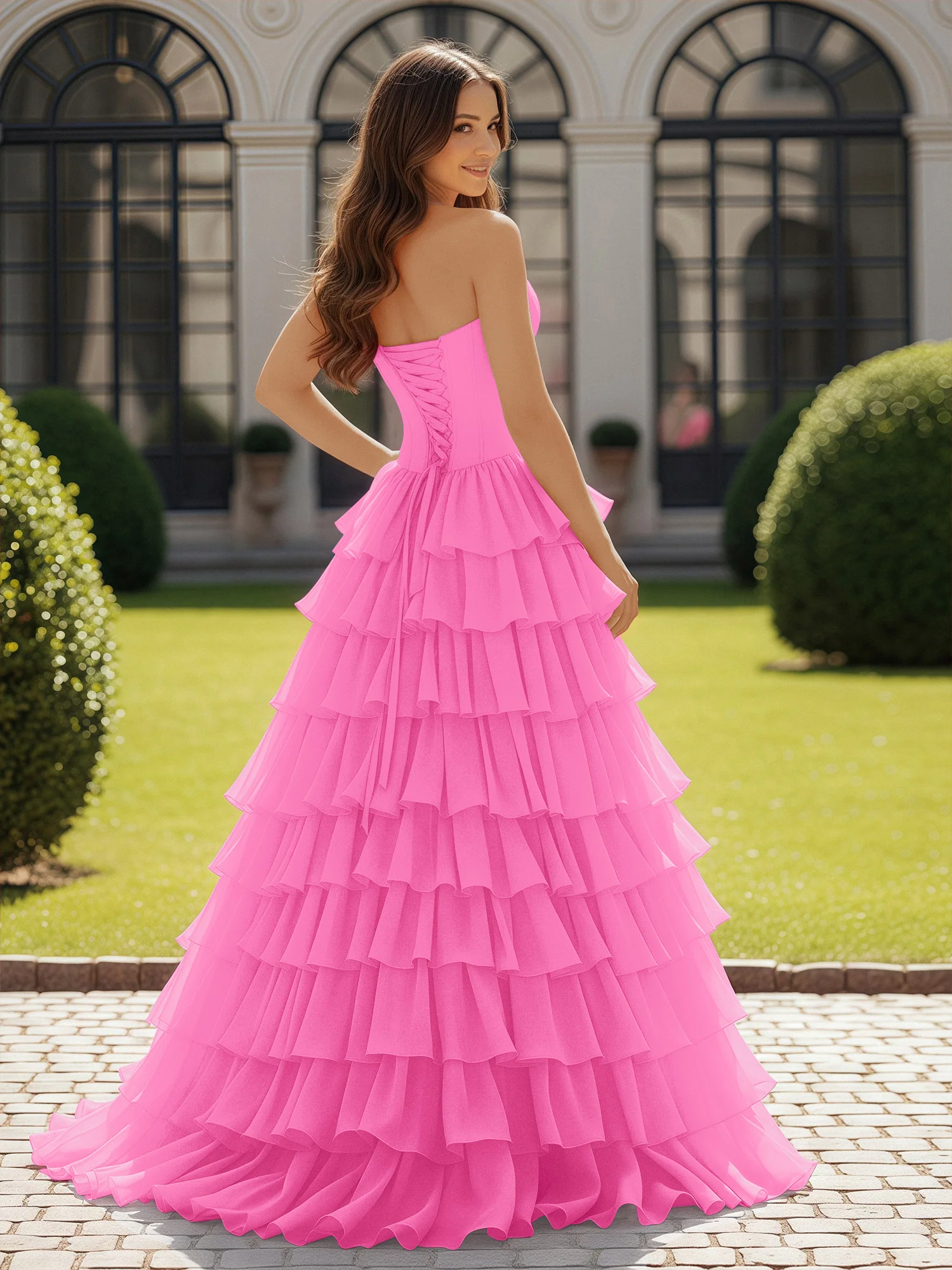 Ball Gown Strapless Chiffon Ruffle Prom Dress With Bow Azalea - Image 2
