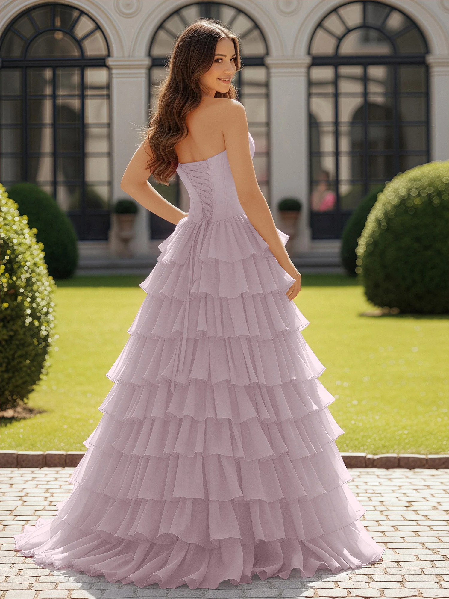 Ball Gown Strapless Chiffon Ruffle Prom Dress With Bow Dusk - Image 2