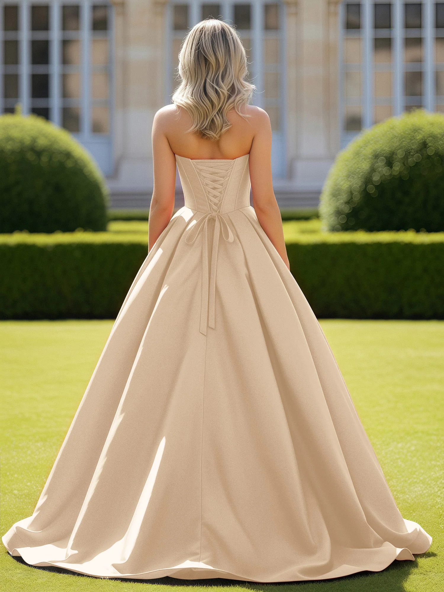 Sweetheart Satin Ball Gown Delicate Lace-Up Prom Dress Champagne - Image 2