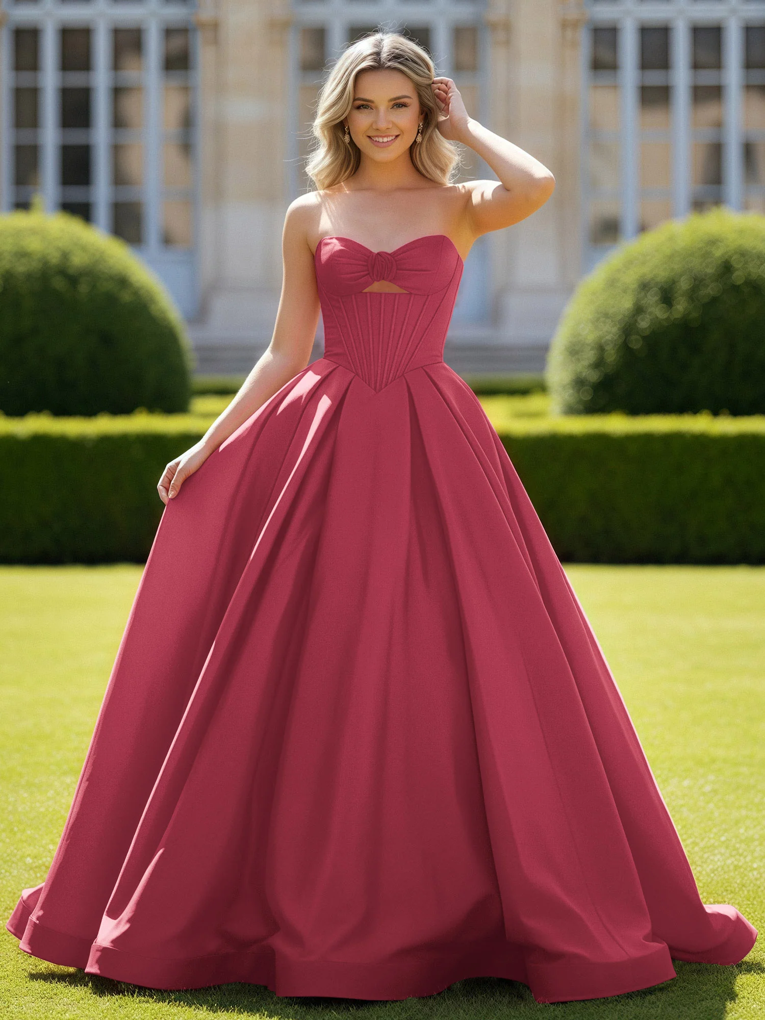 Sweetheart Satin Ball Gown Delicate Lace-Up Prom Dress Cinnamon Rose