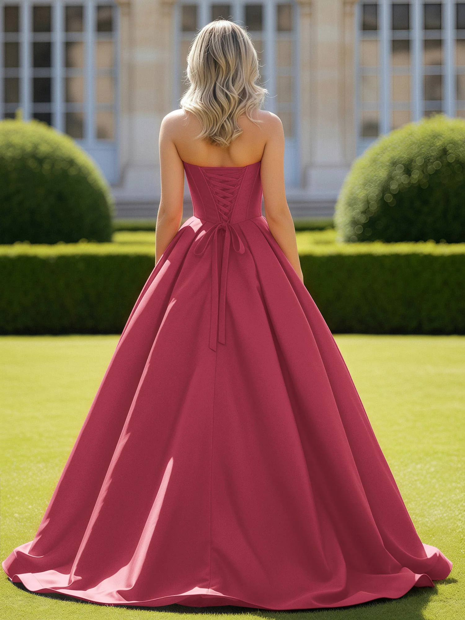 Sweetheart Satin Ball Gown Delicate Lace-Up Prom Dress Cinnamon Rose - Image 2