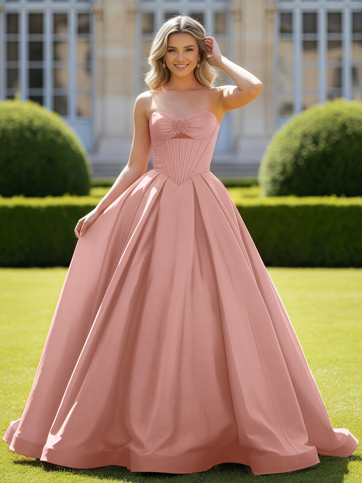 Sweetheart Satin Ball Gown Delicate Lace-Up Prom Dress Dusty Rose