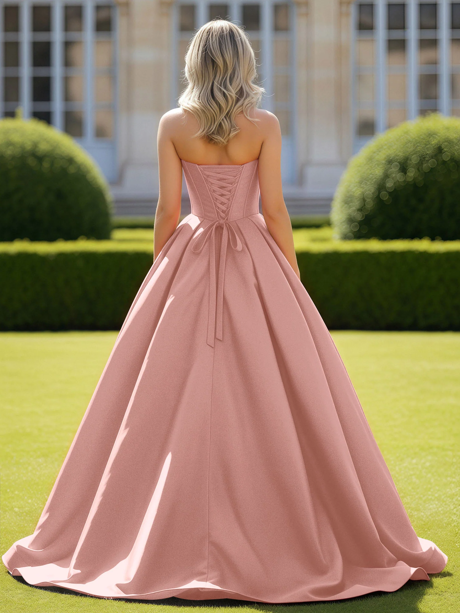Sweetheart Satin Ball Gown Delicate Lace-Up Prom Dress Dusty Rose - Image 2
