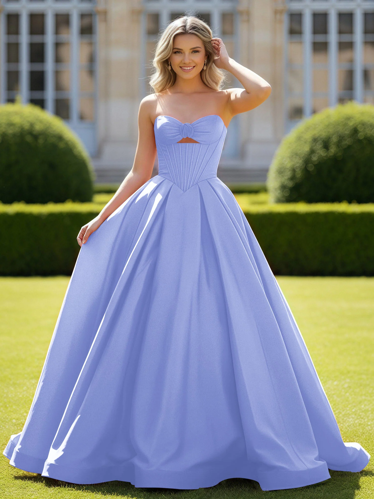 Sweetheart Satin Ball Gown Delicate Lace-Up Prom Dress Lavender