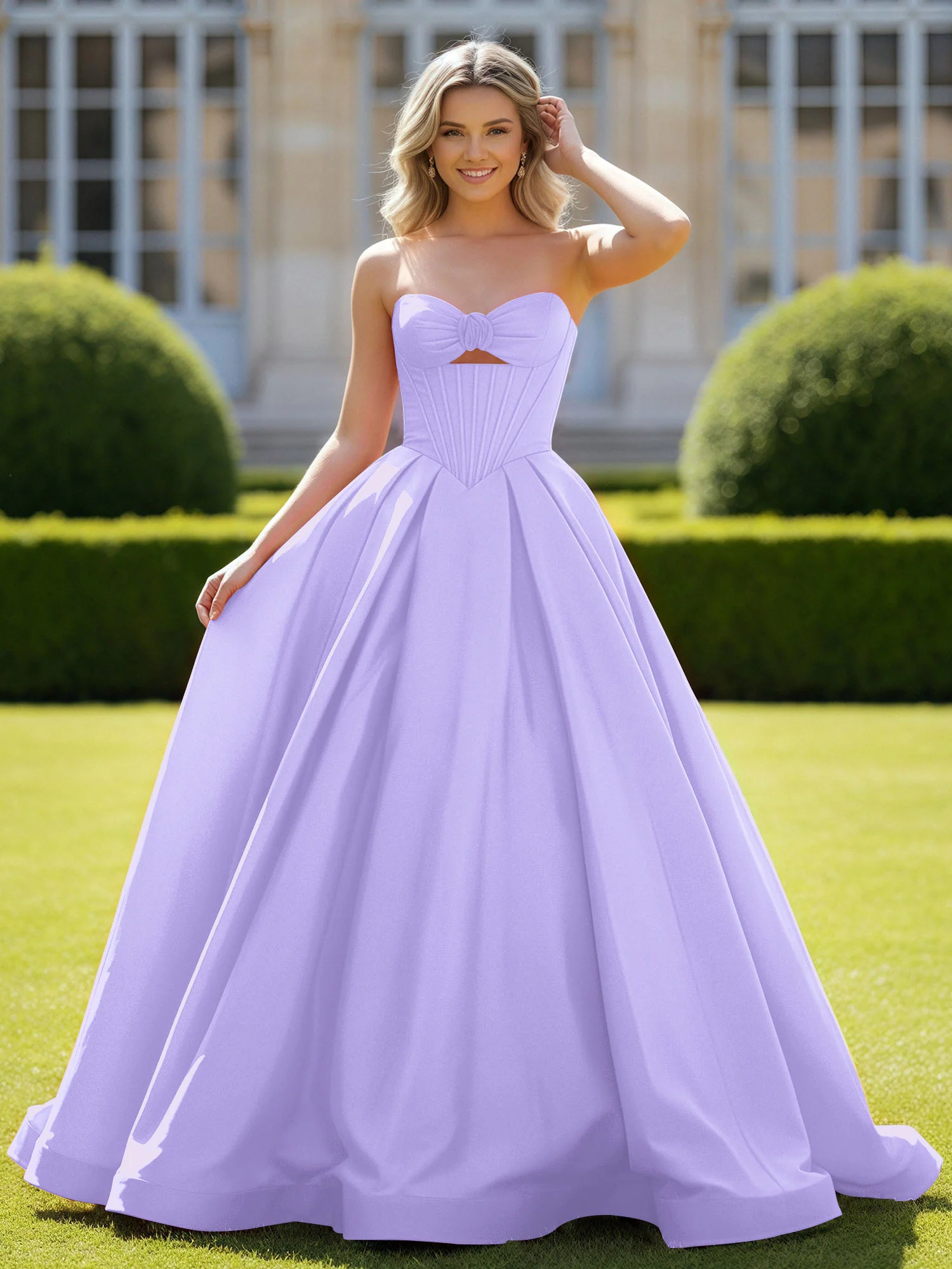 Sweetheart Satin Ball Gown Delicate Lace-Up Prom Dress Lilac