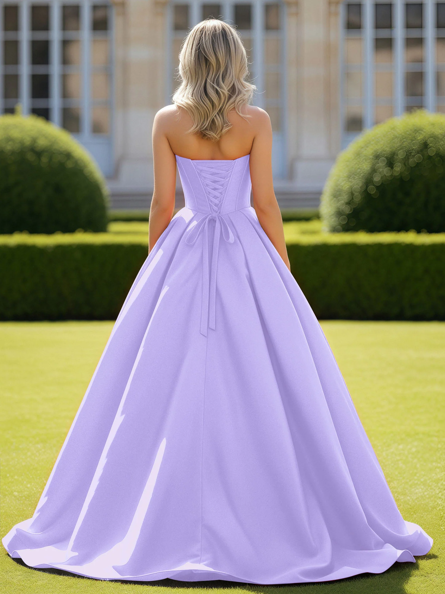 Sweetheart Satin Ball Gown Delicate Lace-Up Prom Dress Lilac - Image 2