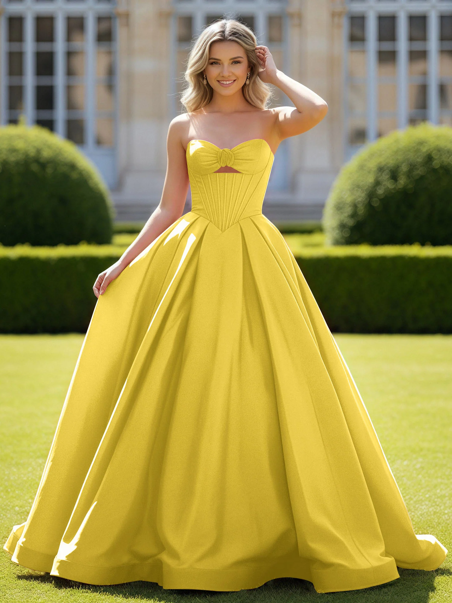 Sweetheart Satin Ball Gown Delicate Lace-Up Prom Dress Marigold