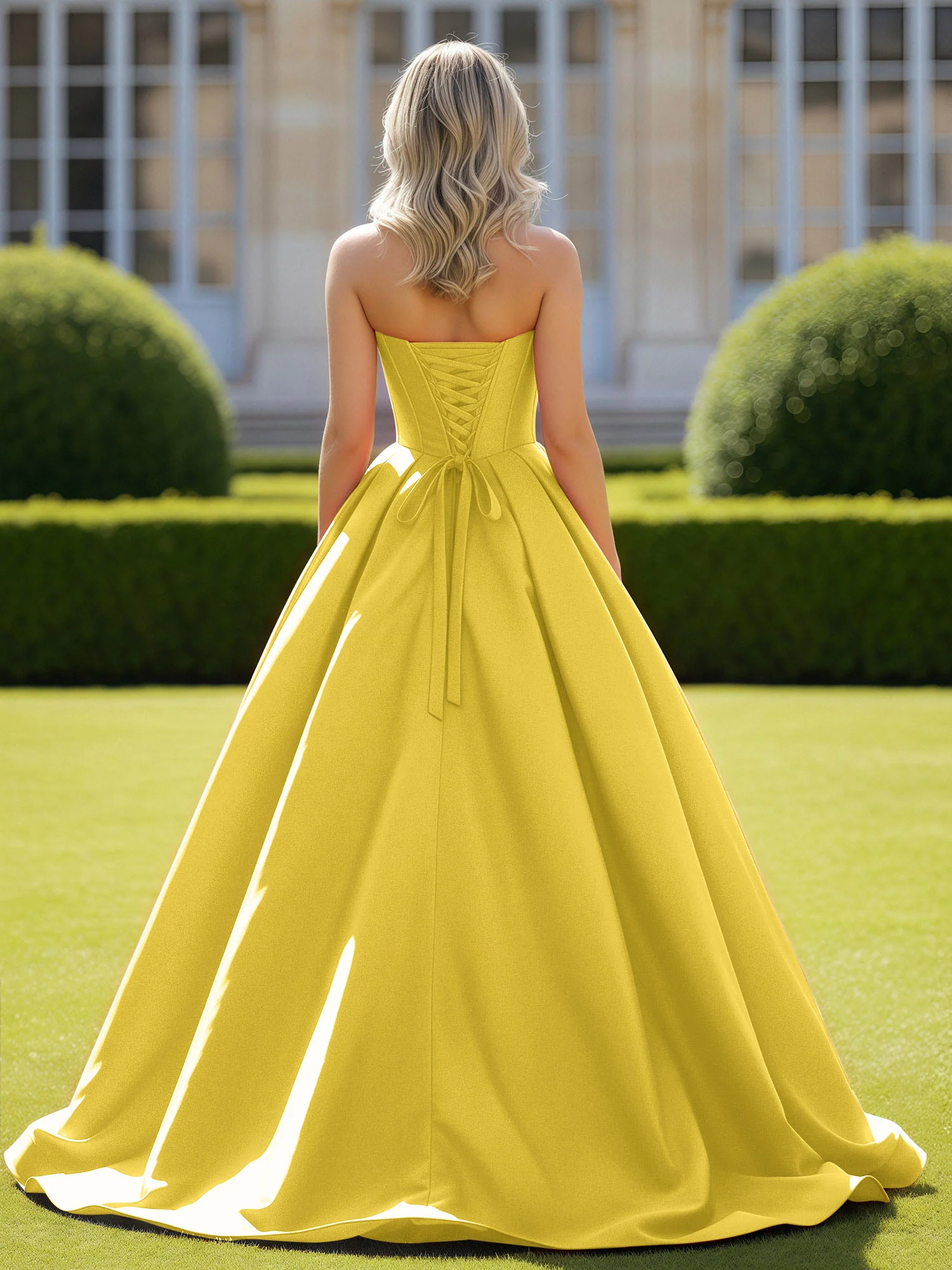 Sweetheart Satin Ball Gown Delicate Lace-Up Prom Dress Marigold - Image 2