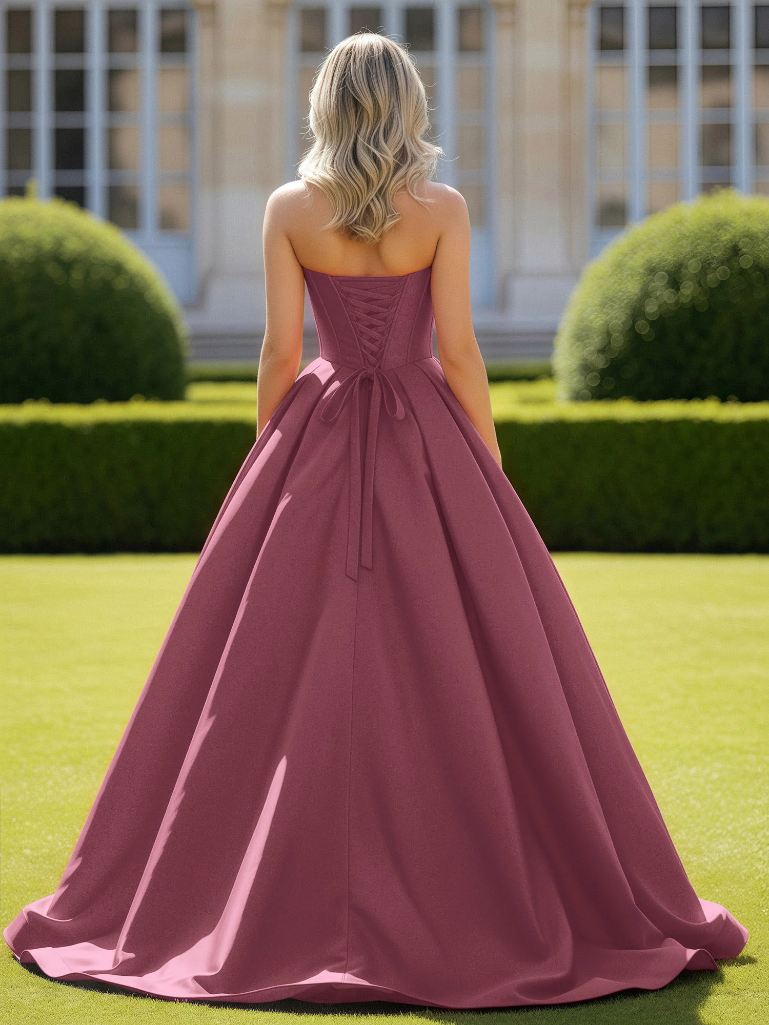 Sweetheart Satin Ball Gown Delicate Lace-Up Prom Dress Mulberry - Image 2