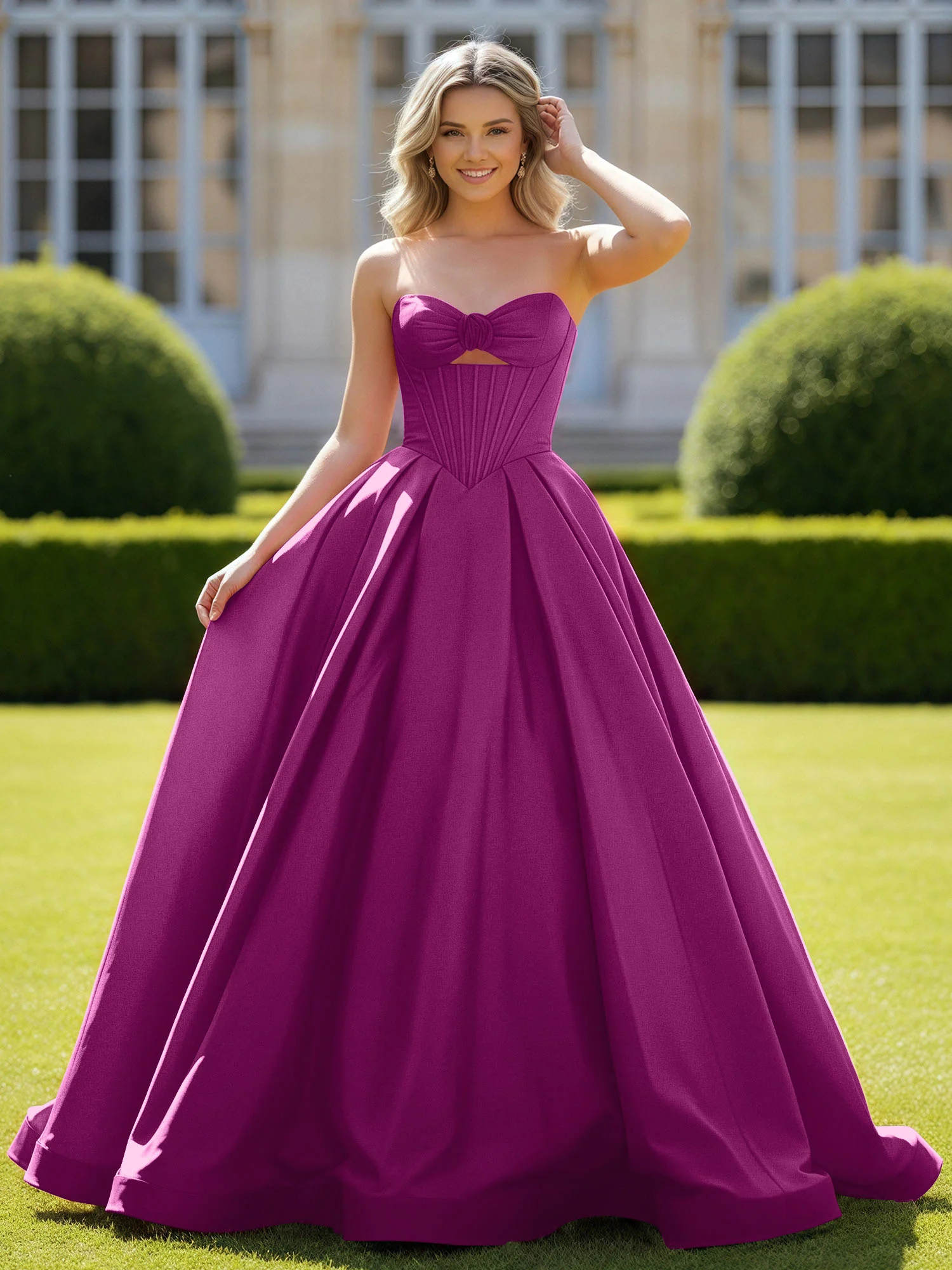 Sweetheart Satin Ball Gown Delicate Lace-Up Prom Dress Orchid