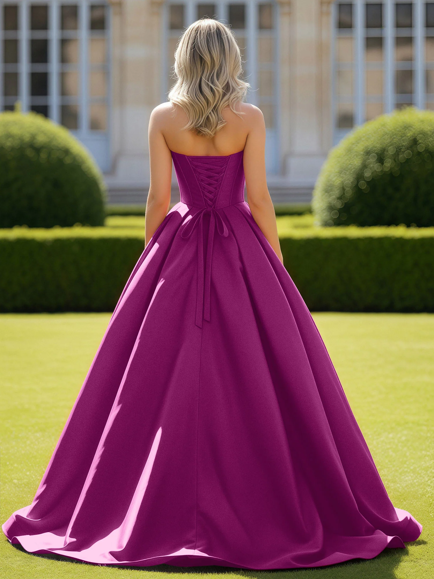 Sweetheart Satin Ball Gown Delicate Lace-Up Prom Dress Orchid - Image 2
