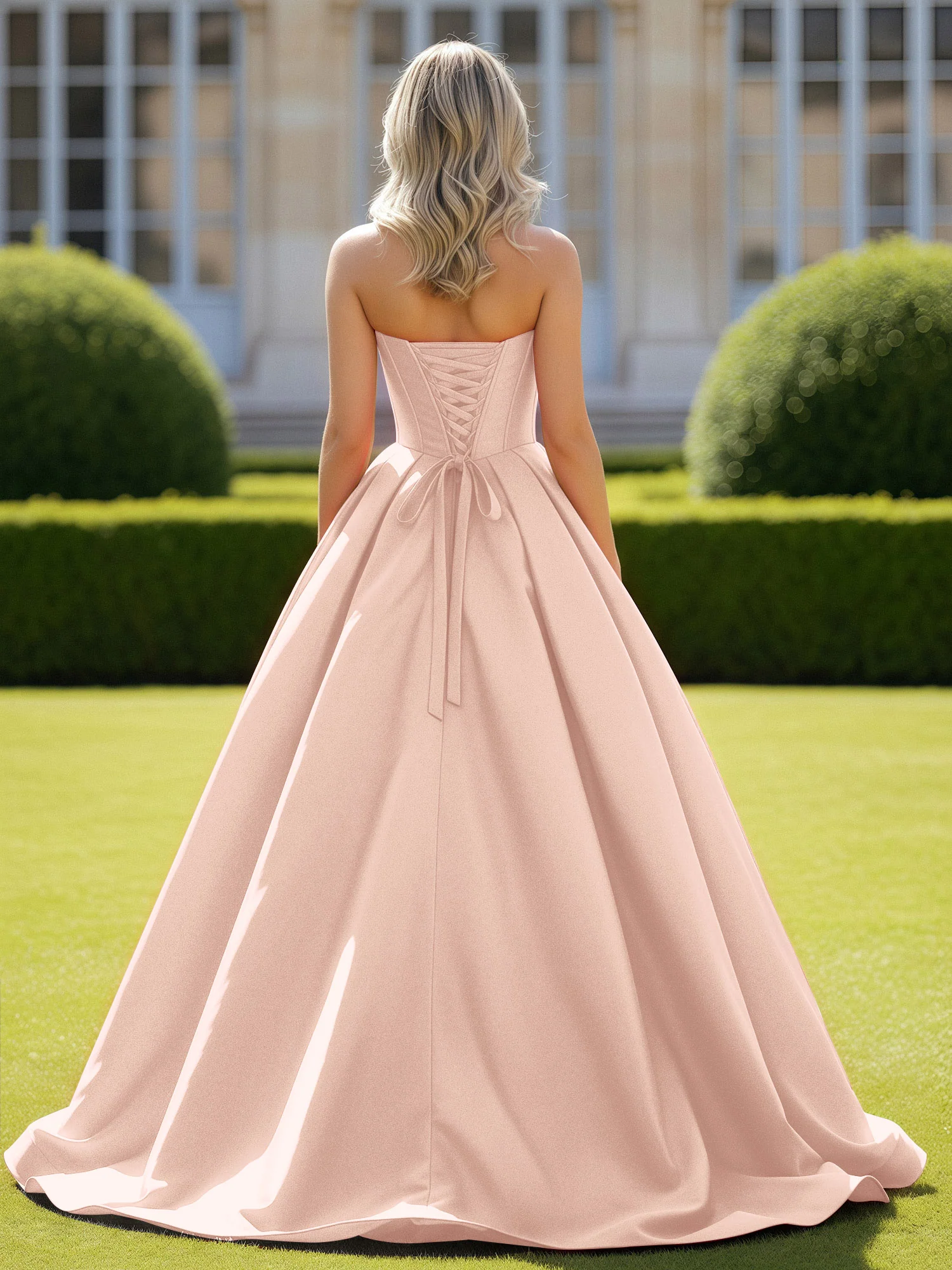 Sweetheart Satin Ball Gown Delicate Lace-Up Prom Dress Pearl Pink - Image 2