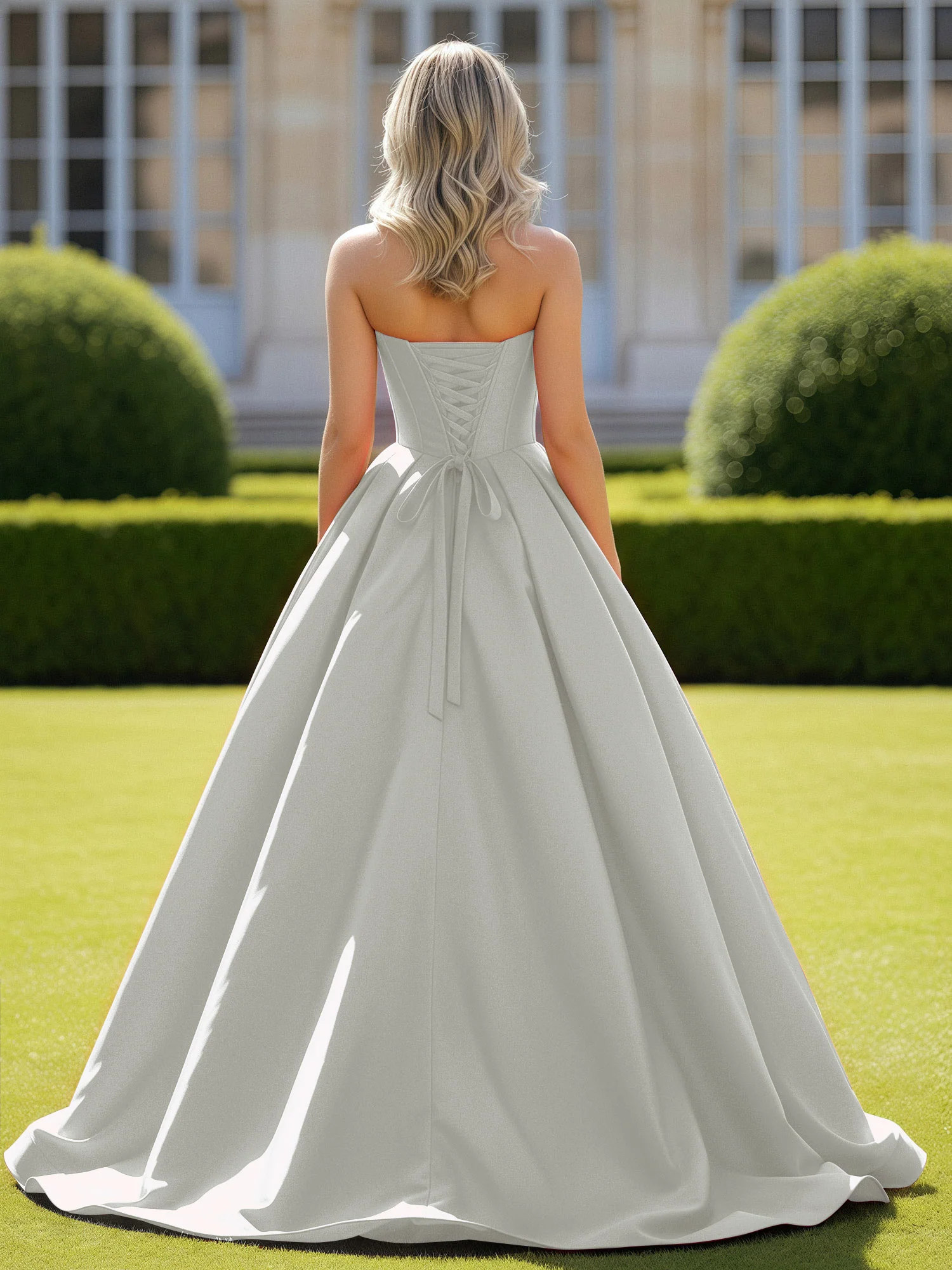 Sweetheart Satin Ball Gown Delicate Lace-Up Prom Dress Silver - Image 2
