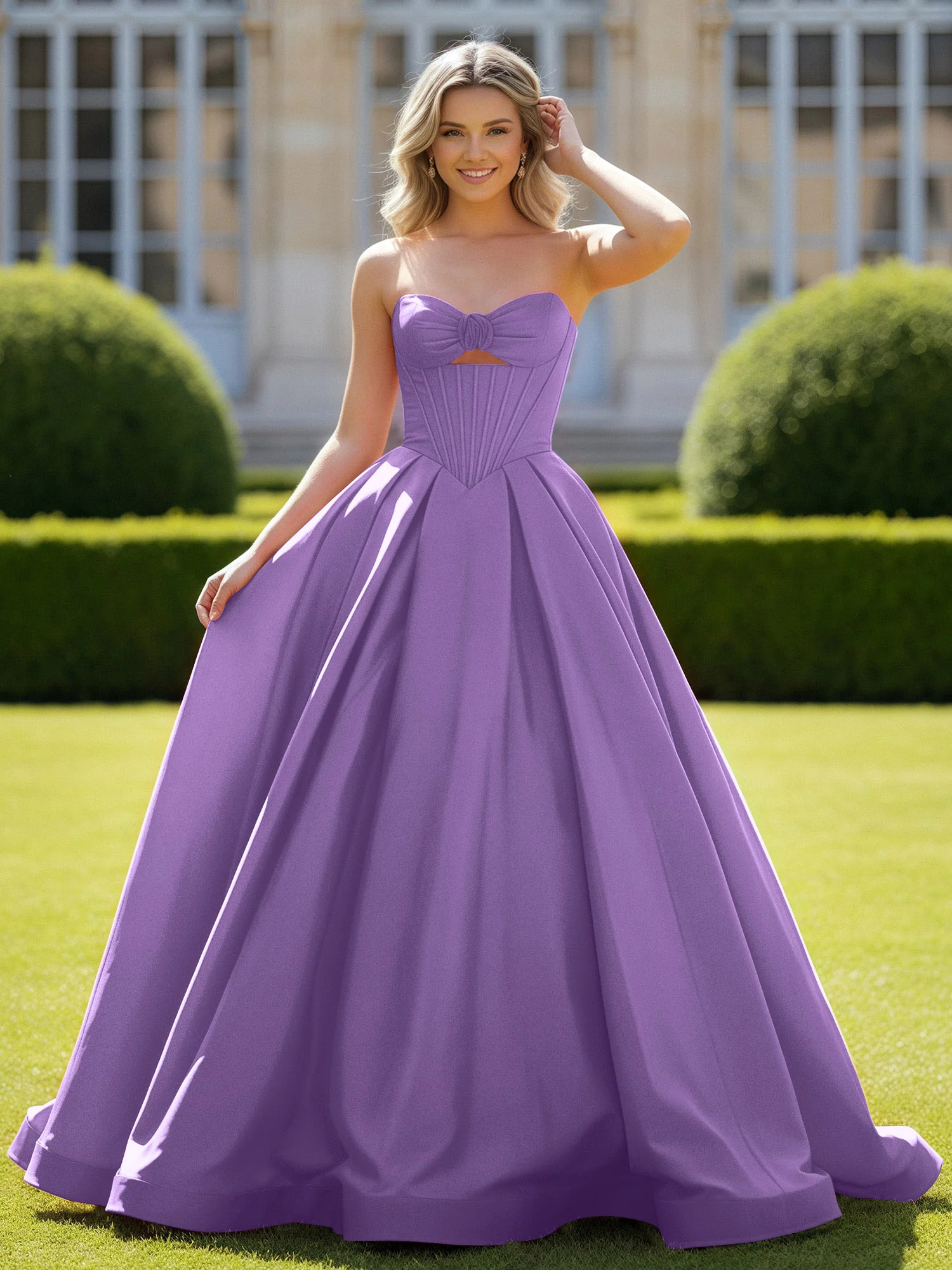 Sweetheart Satin Ball Gown Delicate Lace-Up Prom Dress Tahiti